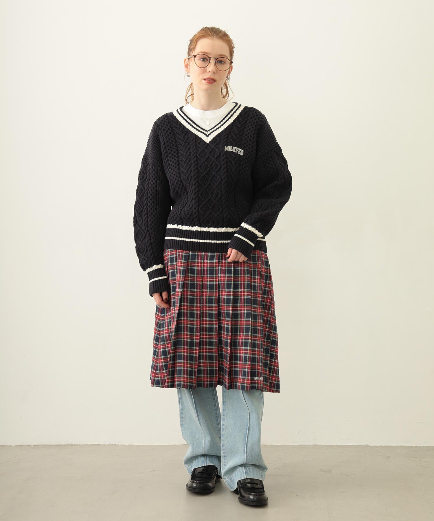 PLEATED PLAID SKIRT