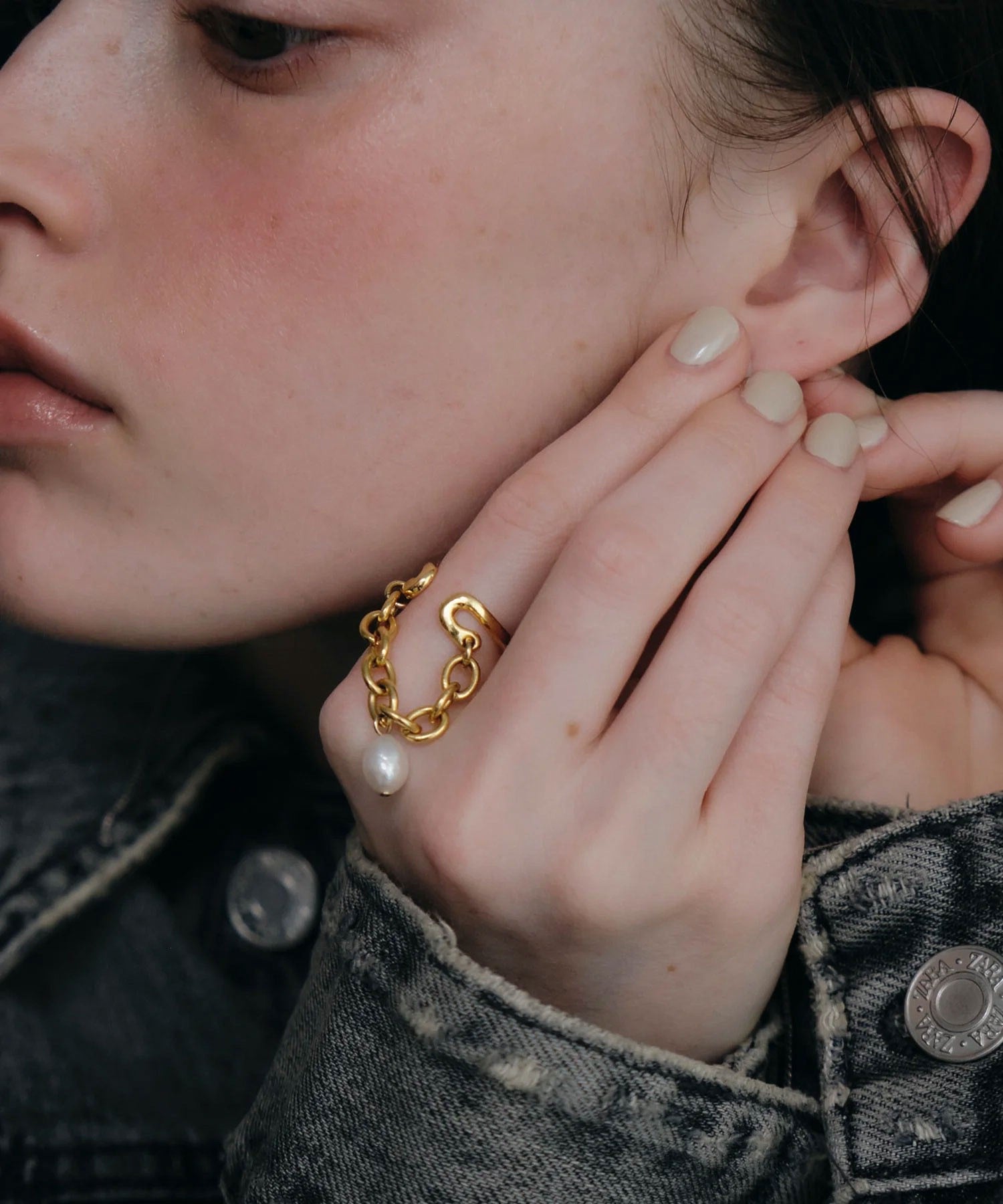 loni/IVY PEARL CHAIN RING