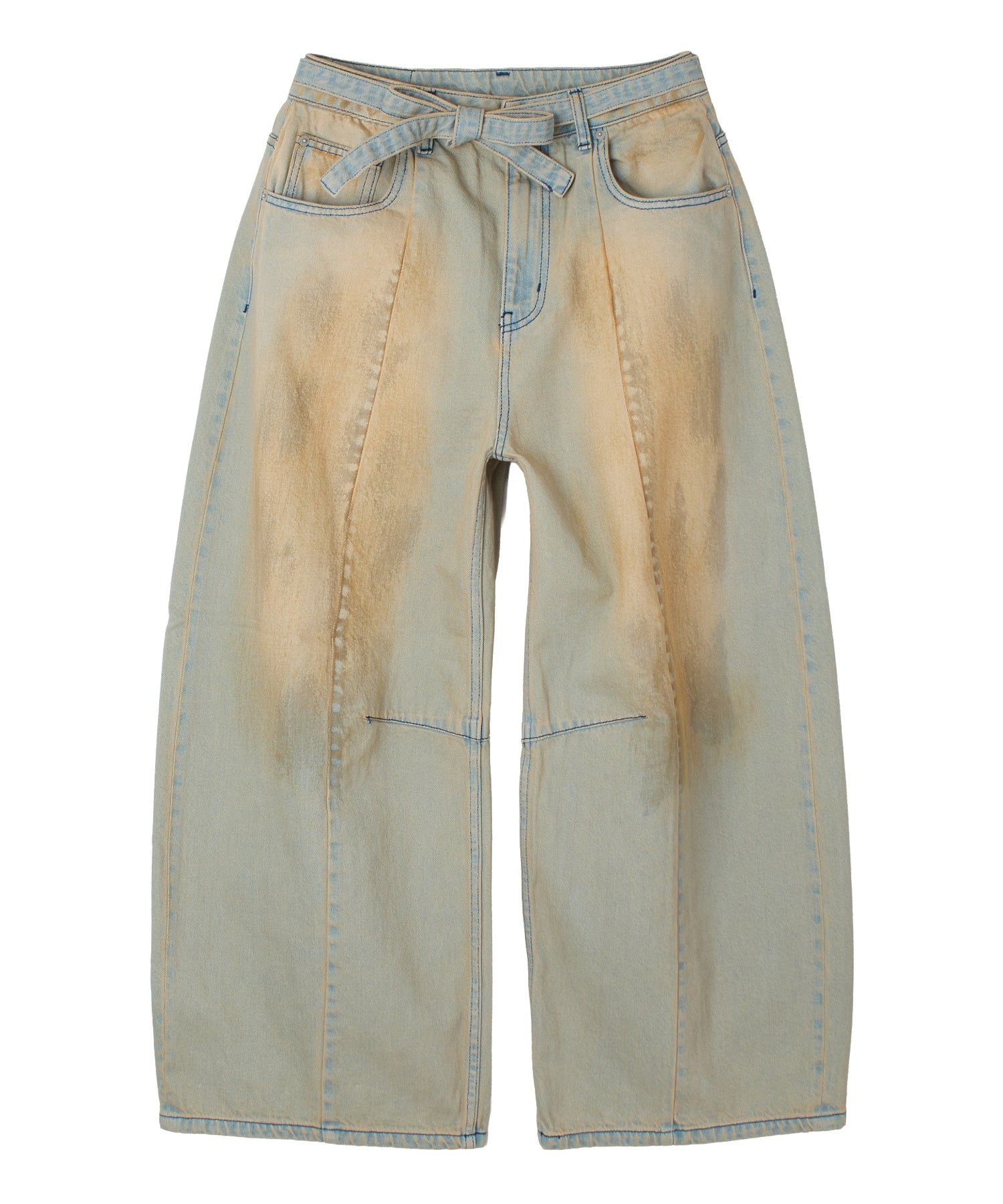 FADED FACE LABEL WIDE BAGGY DENIM PANTS