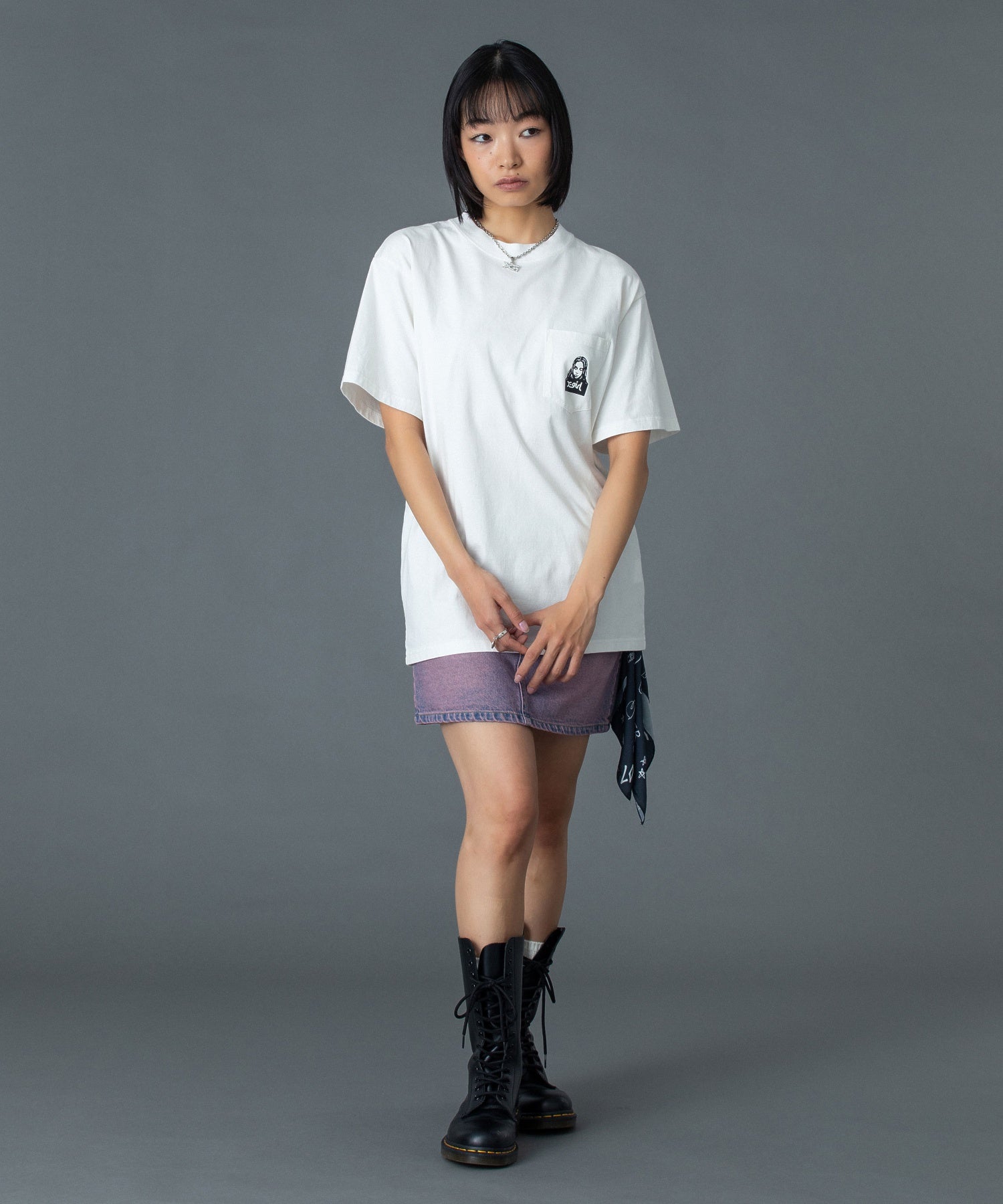 CURSIVE LOGO DENIM MINI SKIRT