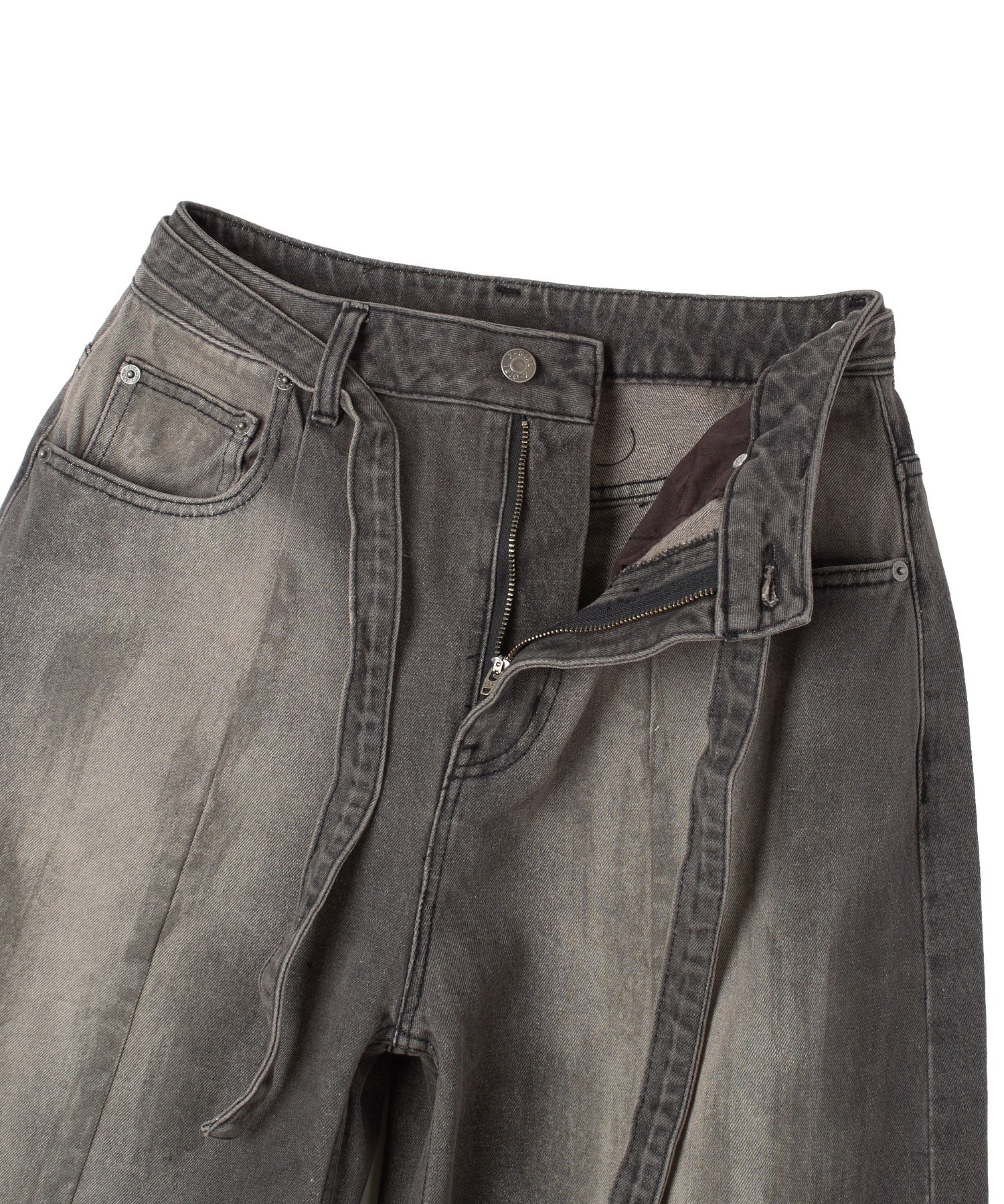 FADED FACE LABEL WIDE BAGGY DENIM PANTS