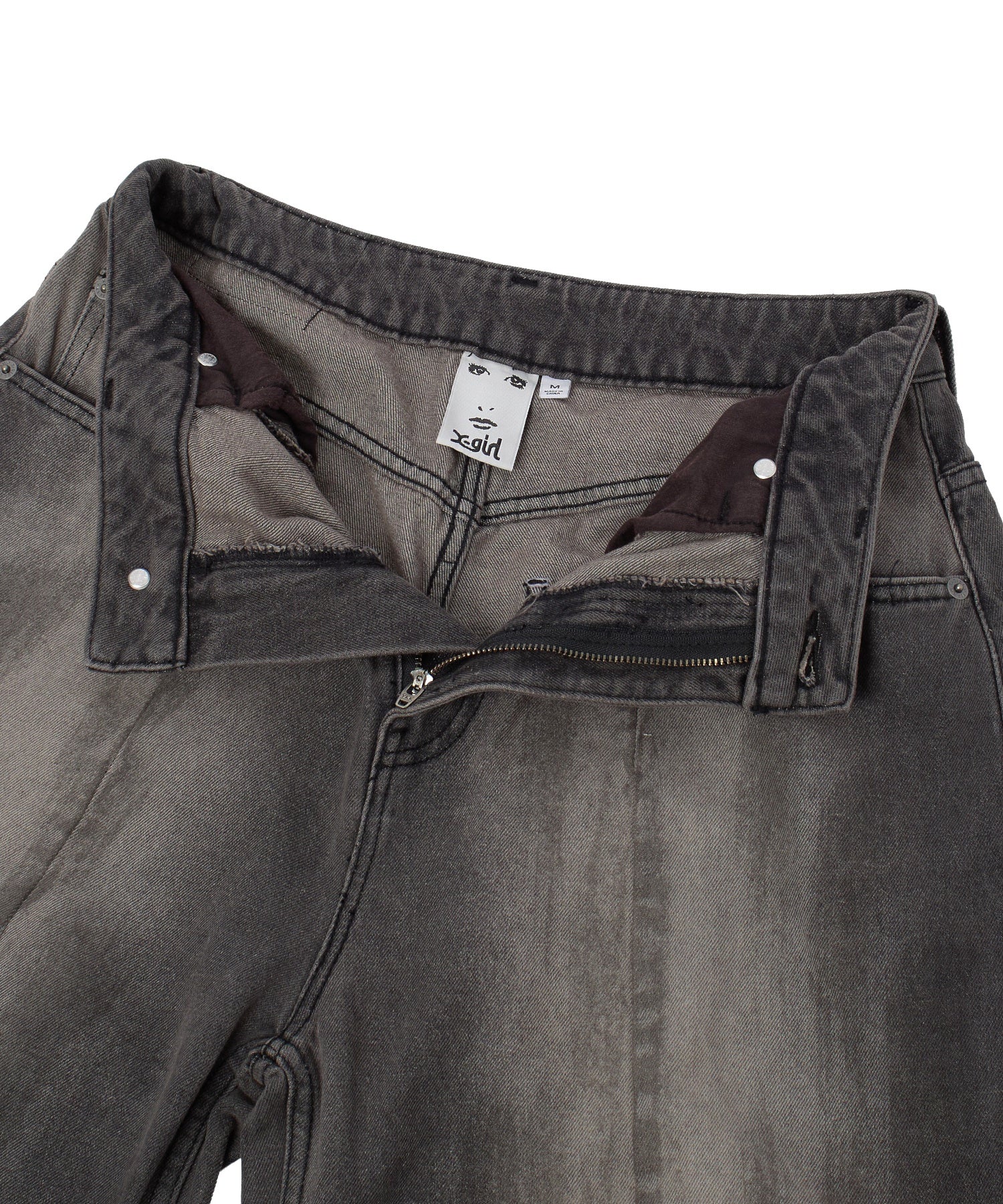 FADED FACE LABEL WIDE BAGGY DENIM PANTS