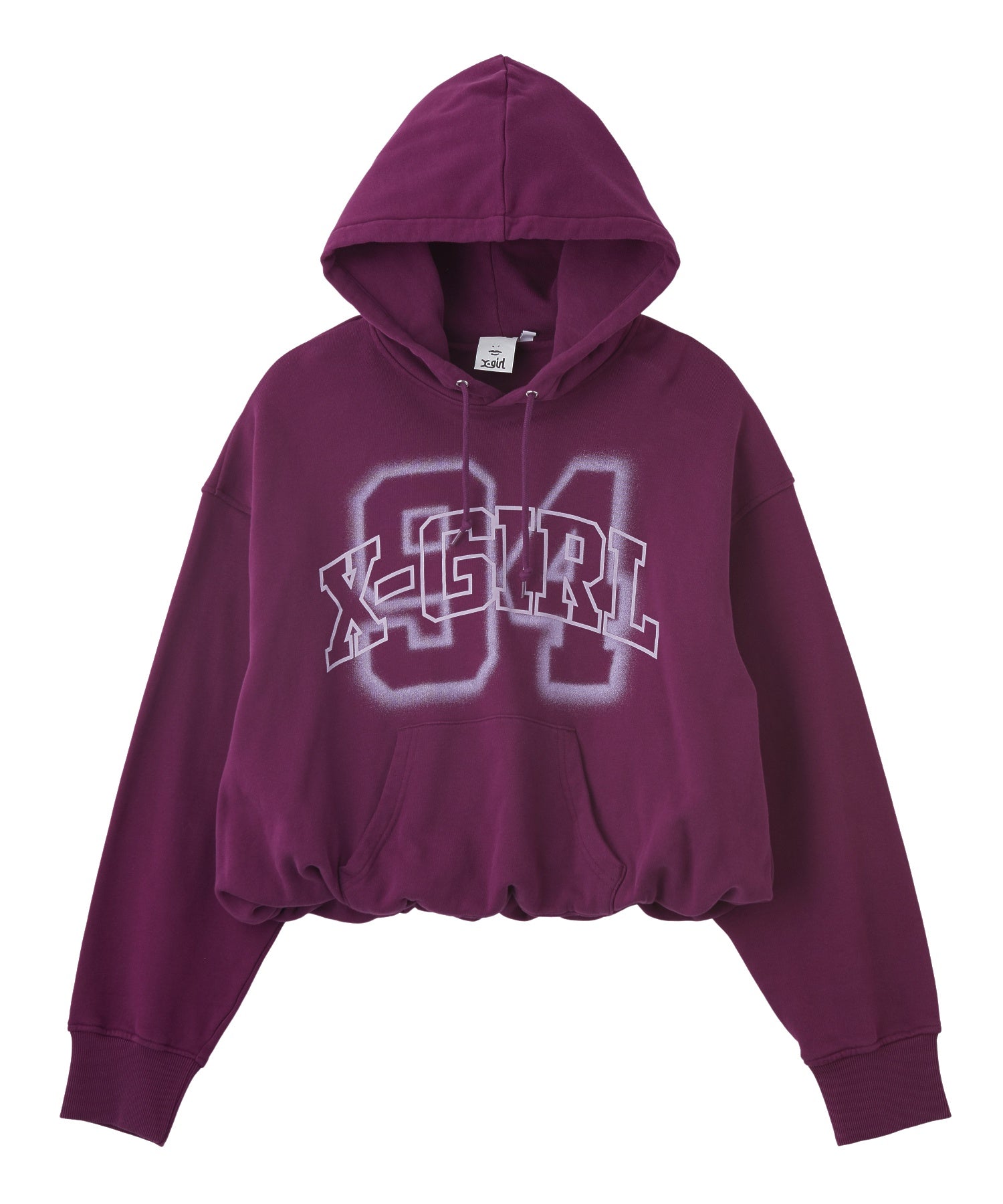 FLOCKED SPRAY LOGO BALLOON HEM SWEAT HOODIE