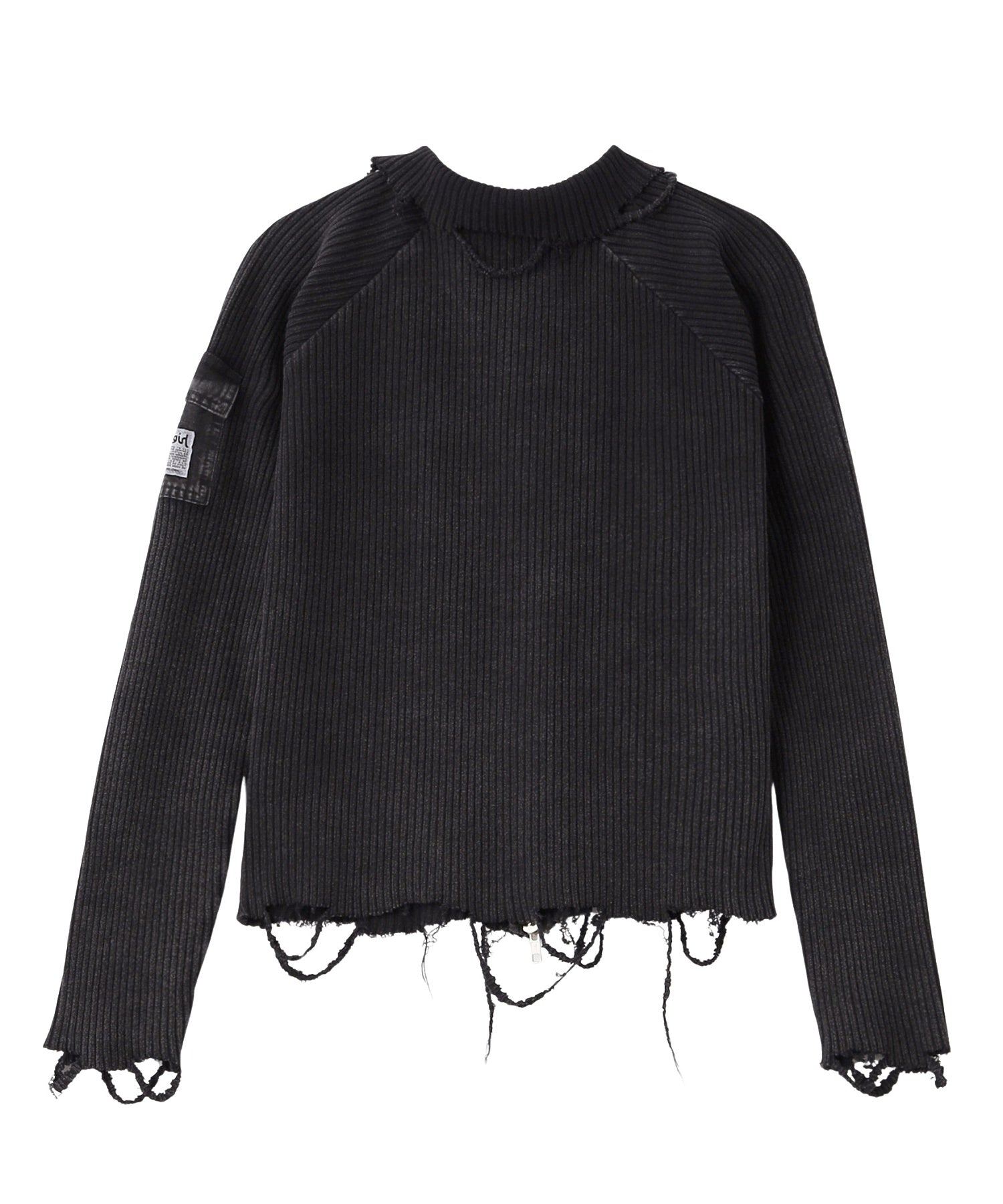 DISTRESSED WOVEN MIX ZIP UP TOP