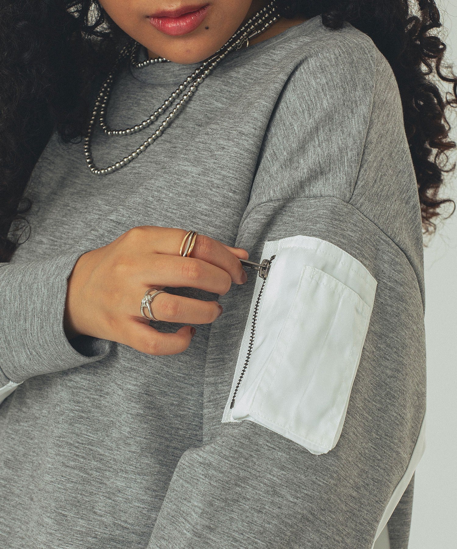 MIXED FABRIC TOP AND SKIRT SET