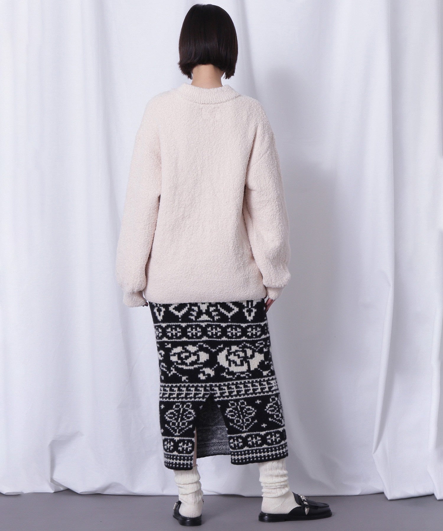 コンチョボタン モコモコ ヘンリーネックトップス