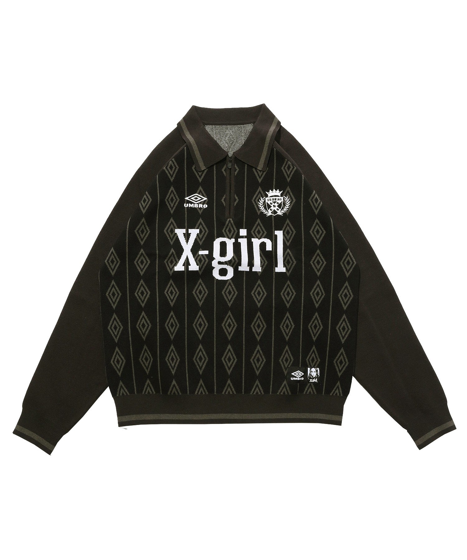 X-girl x UMBRO HALF ZIP JACQUARD KNIT TOP