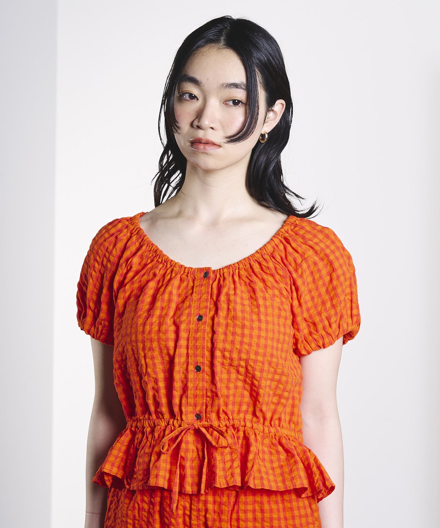 GINGHAM PUFF SLEEVE TOP