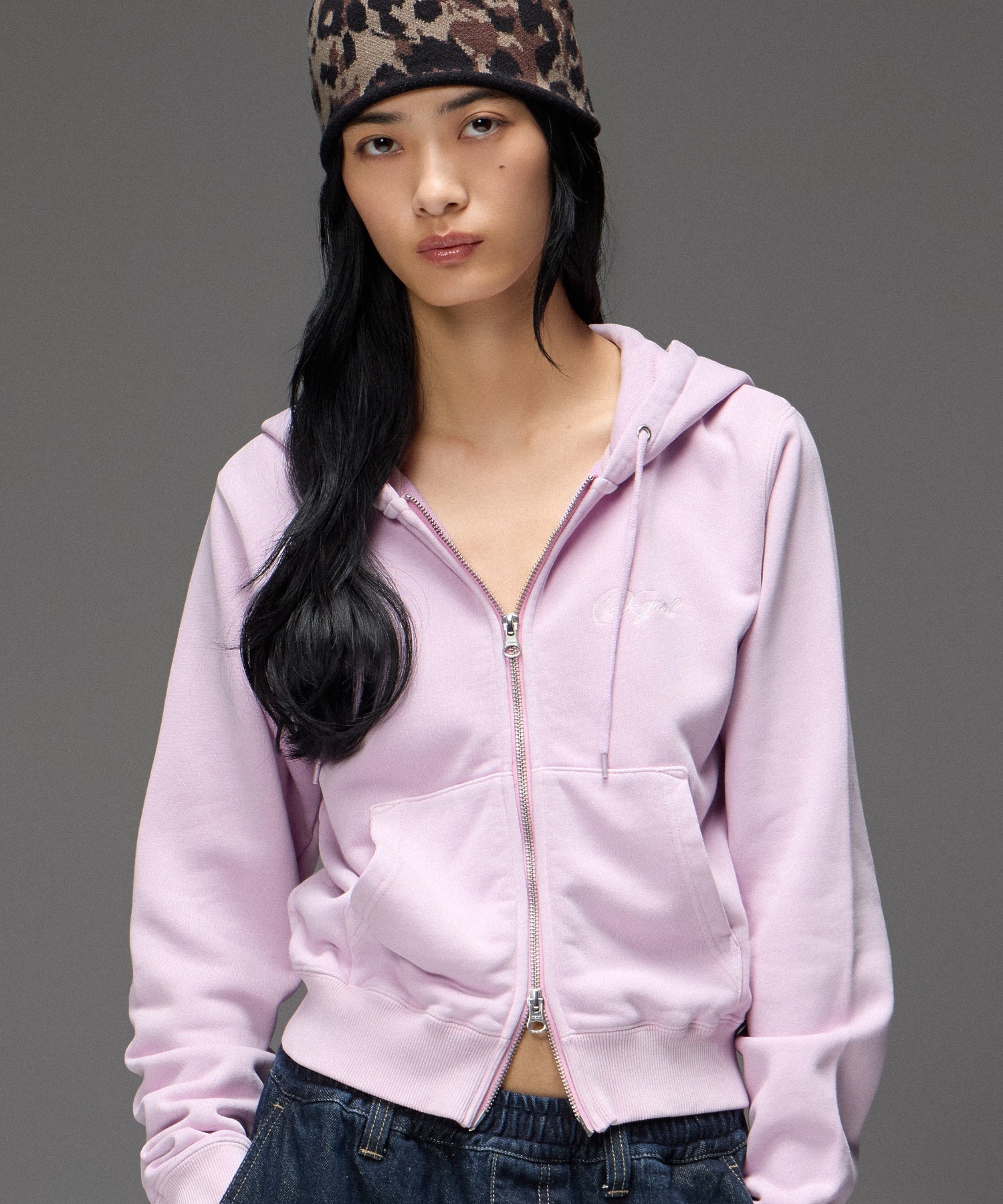 FACE AND SCRIPT LOGO COMPACT ZIP UP SWEAT HOODIE