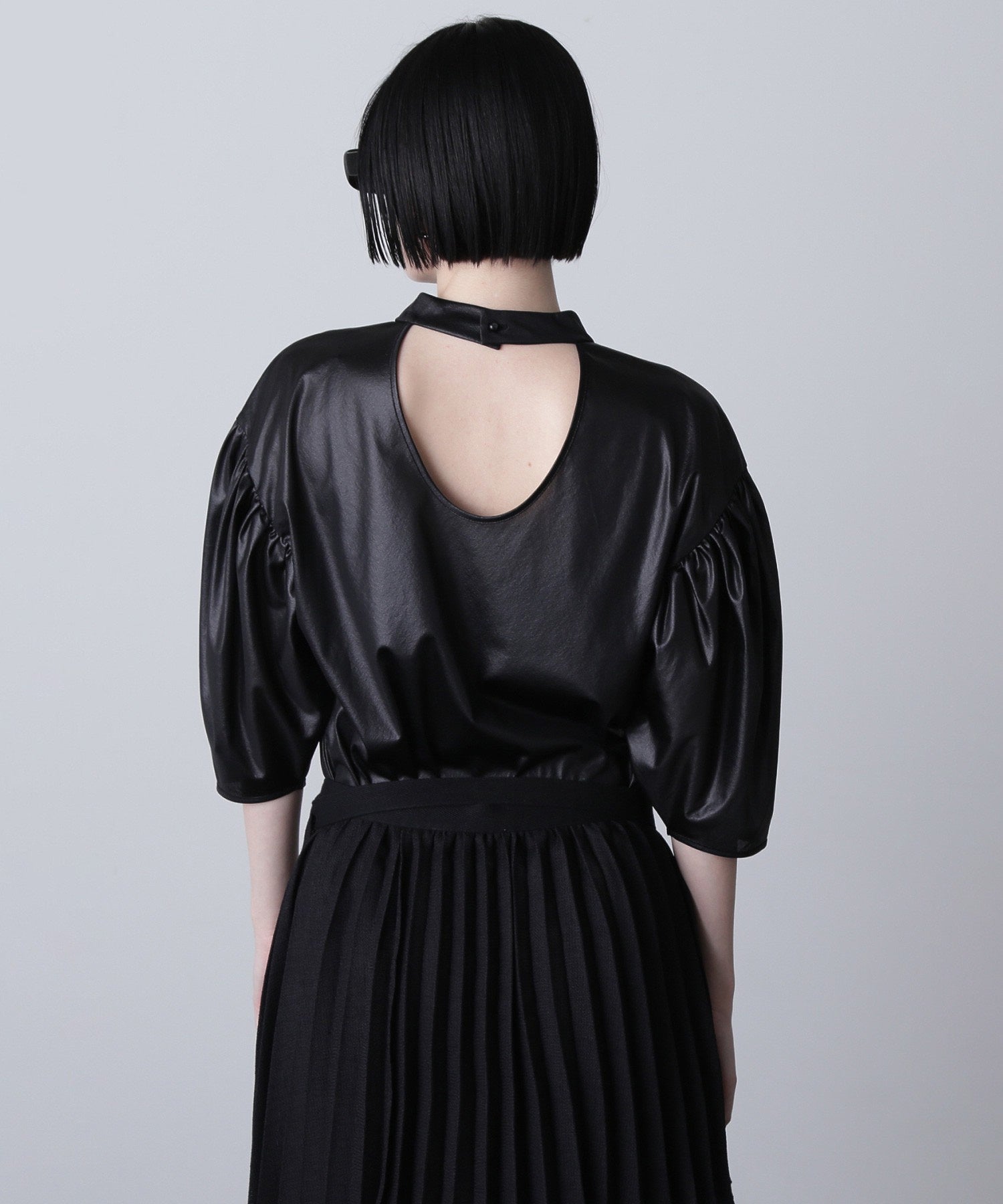 mici/VOLUME SLEEVE TRICOT CHIFFON TOP