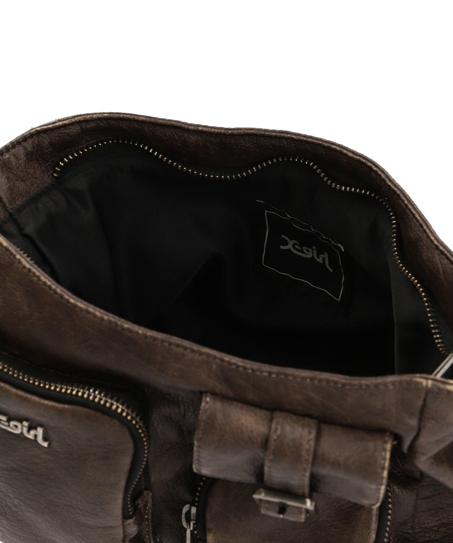 MULTI POCKET FADED FAUX LEATHER BAG