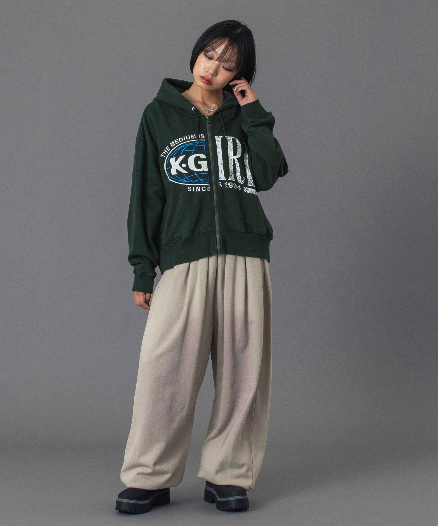 PANELED GRAPHIC ZIP UP SWEAT HOODIE