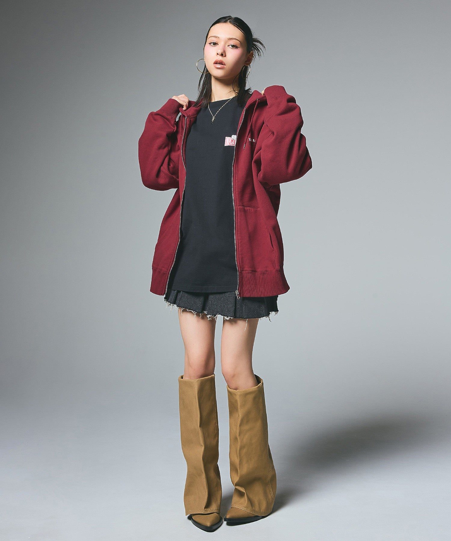 CIRCLE LOGO AND FACE ZIP UP SWEAT HOODIE