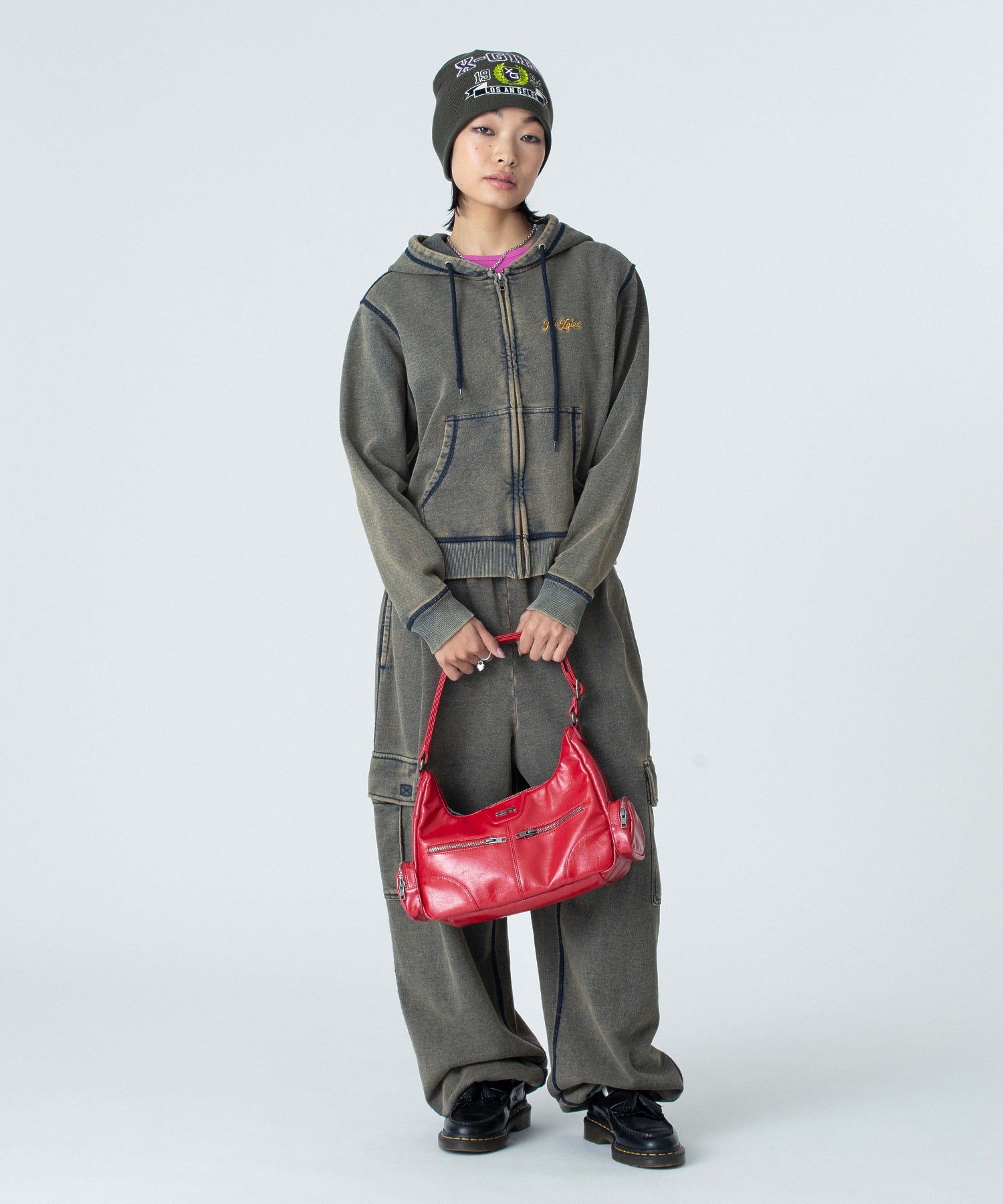 OVERDYED NUMBER PATCH ZIP UP HOODIE