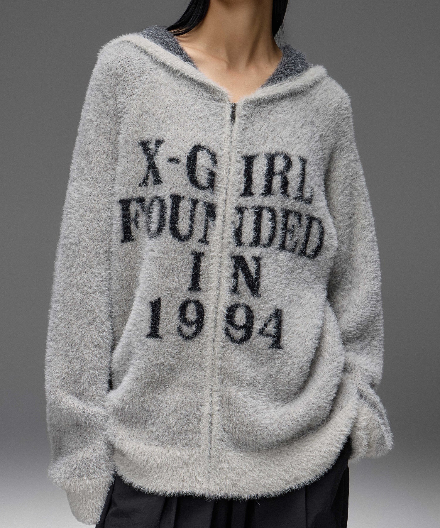 SHAGGY KNIT ZIP UP HOODIE