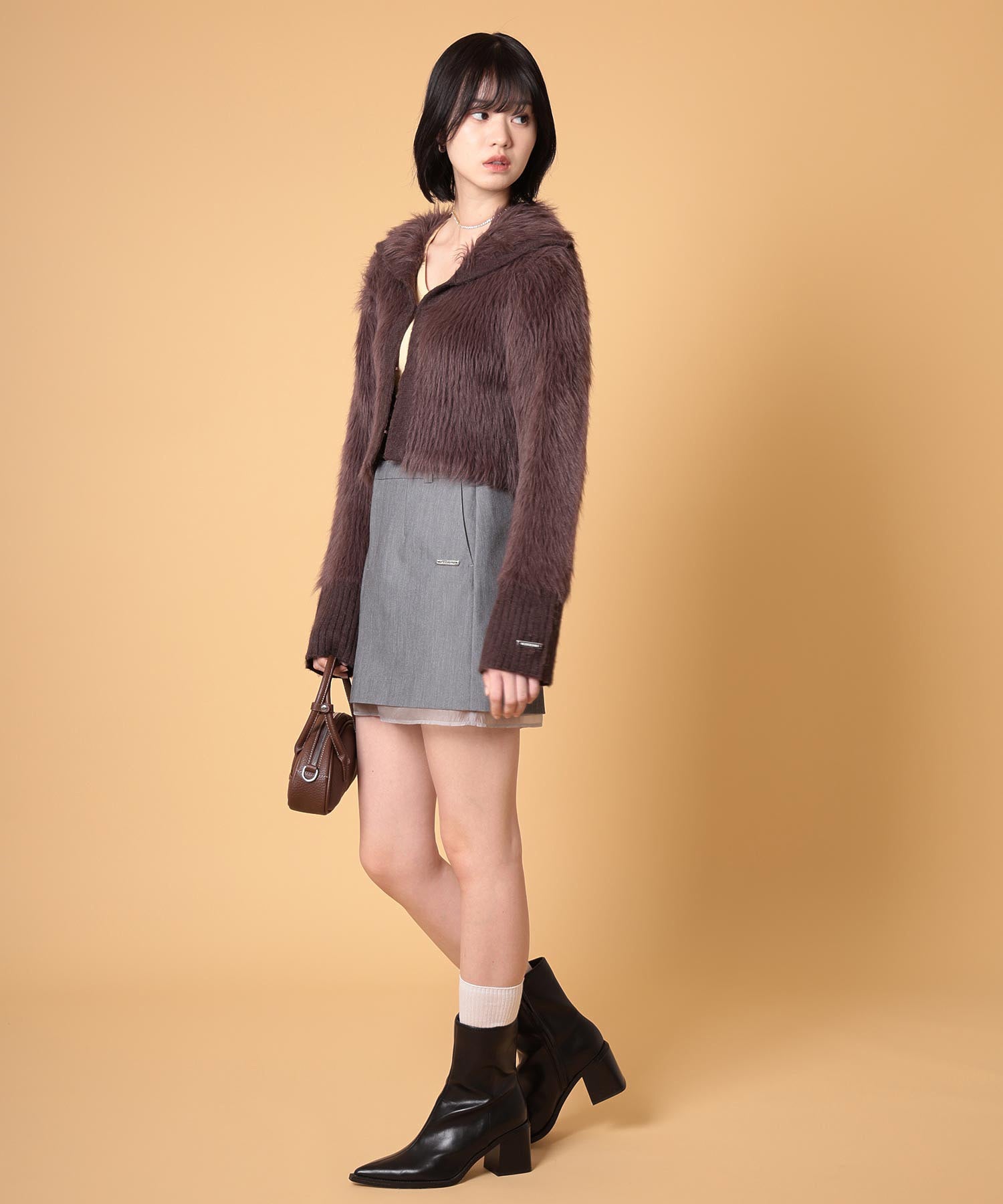 ビッグカラーシャギーニットカーディガン