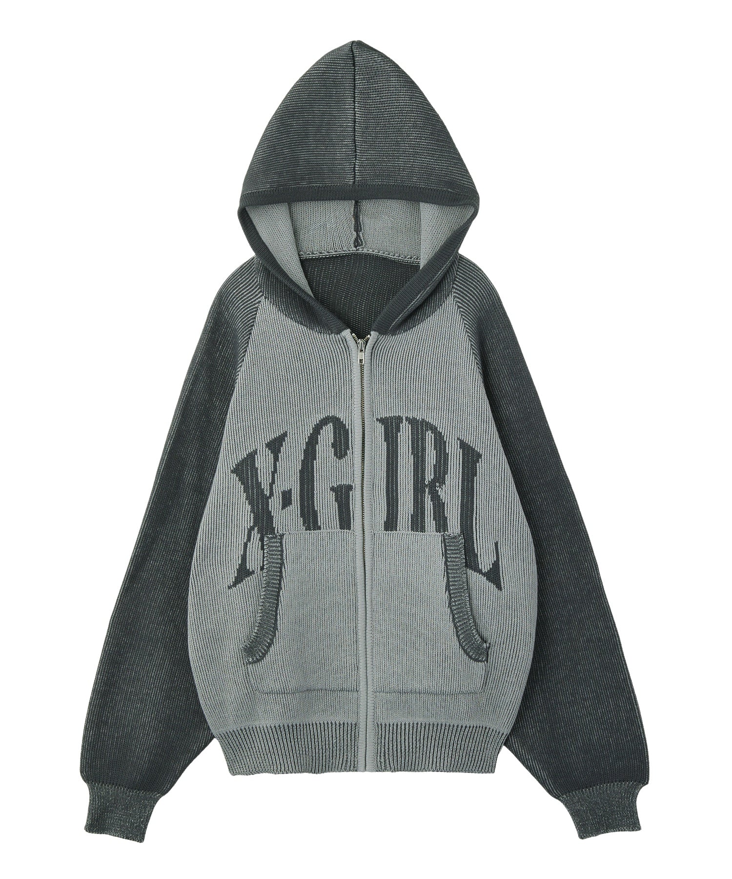 LOGO JACQUARD ZIP UP KNIT HOODIE