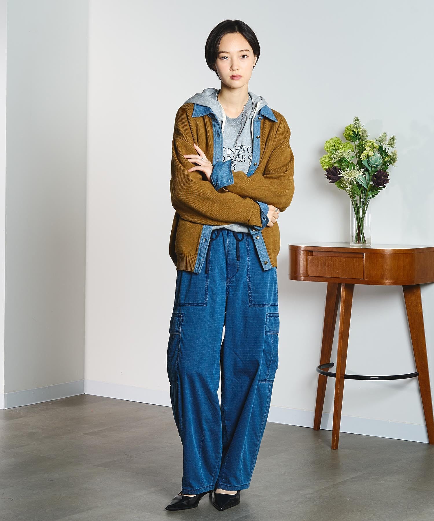GENE HEAVENS/KNIT x DENIM CARDIGAN