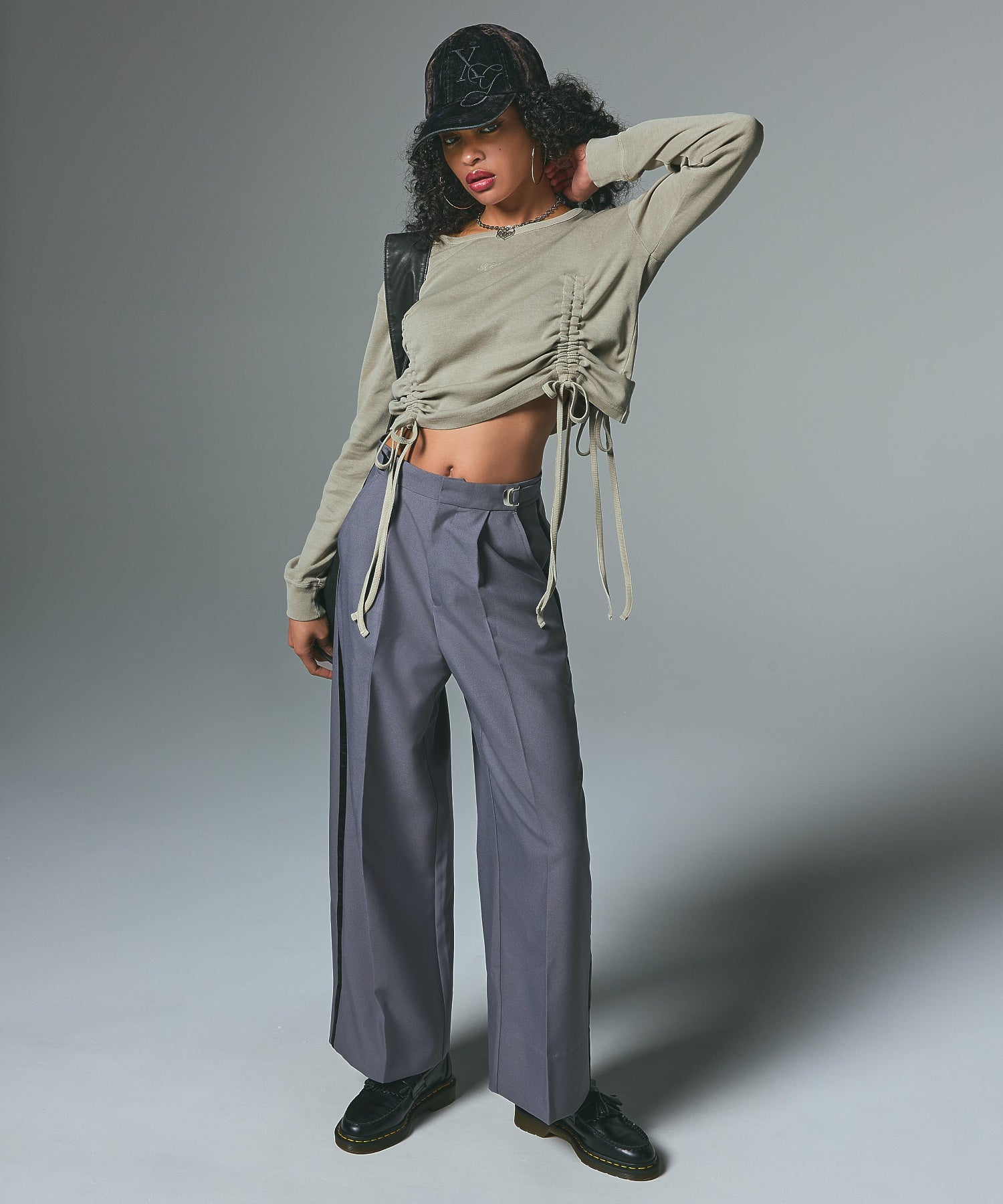 FADED DRAWSTRING L/S TOP