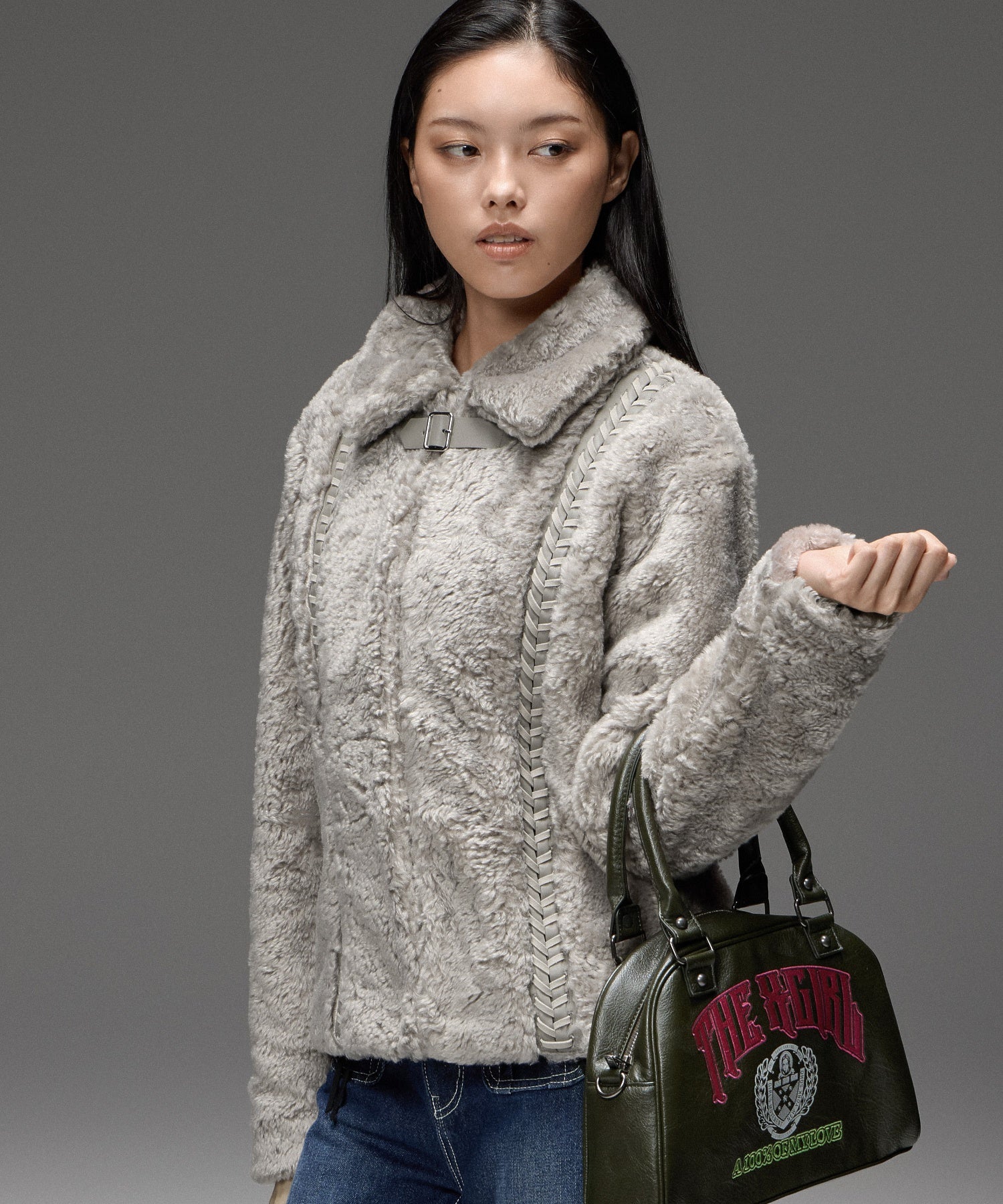 FAUX FUR LACE UP JACKET