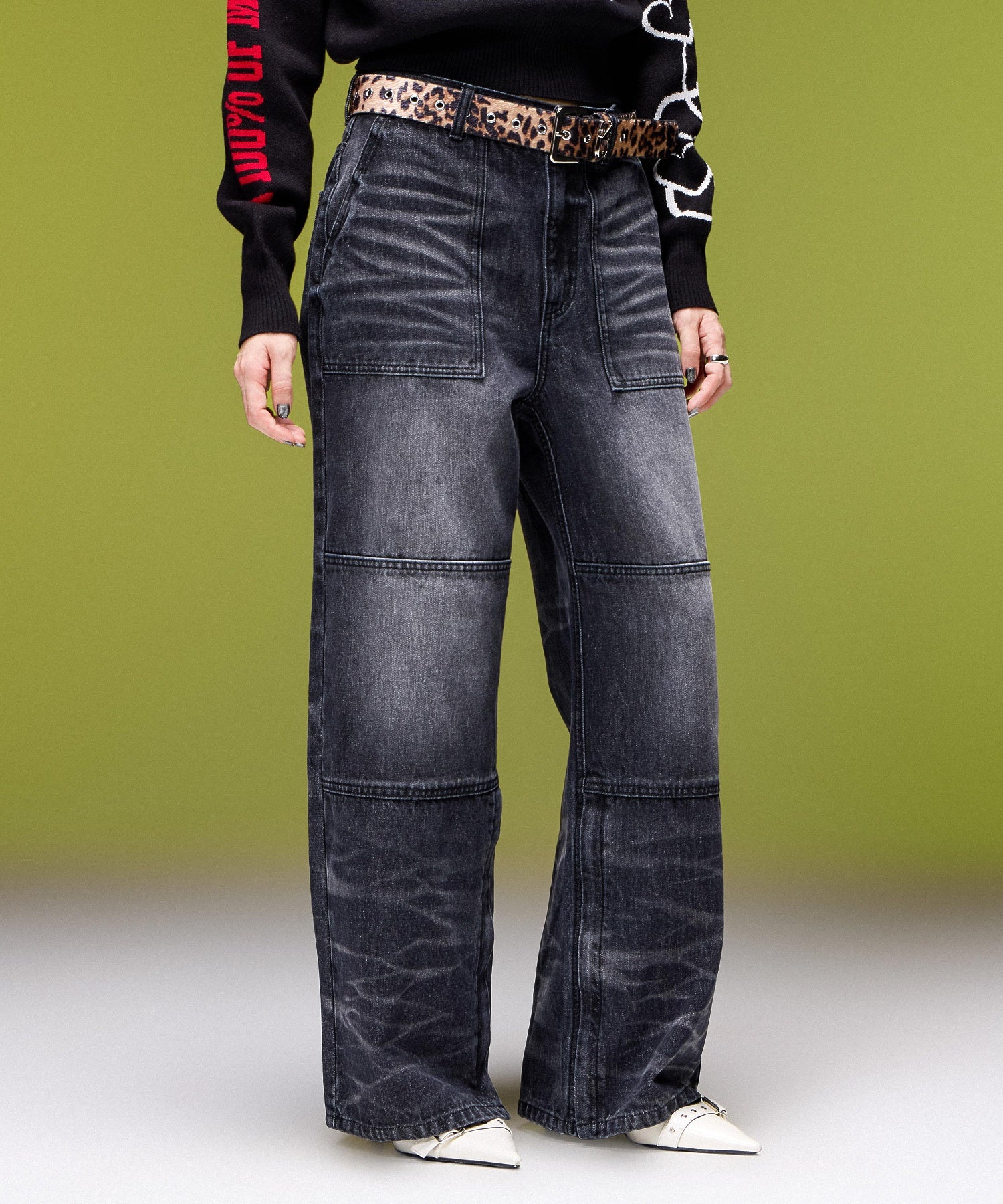 FADED WIDE LEG FLARE DENIM PANTS