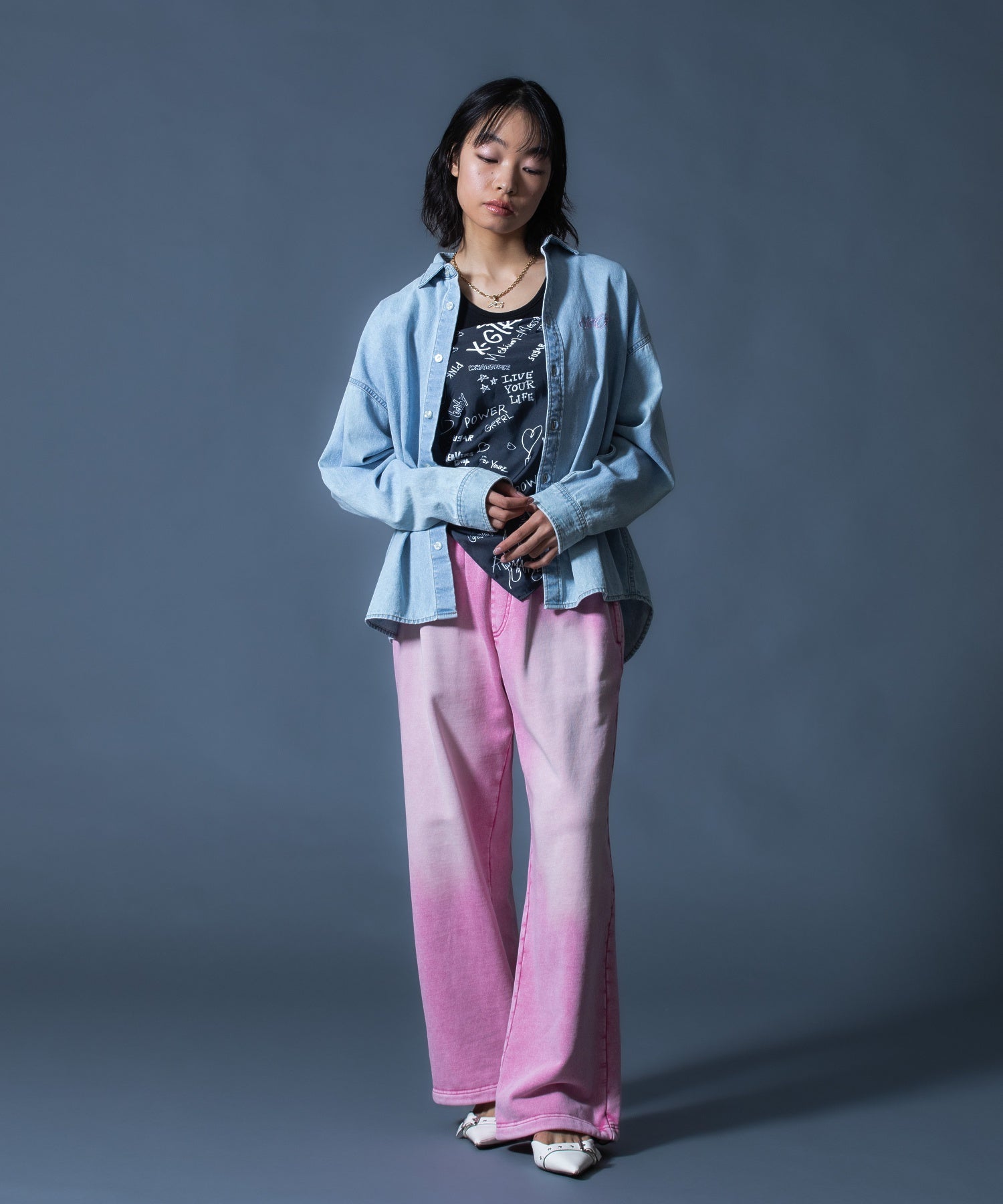 SCRIPT LOGO BLEACHED DENIM SHIRT