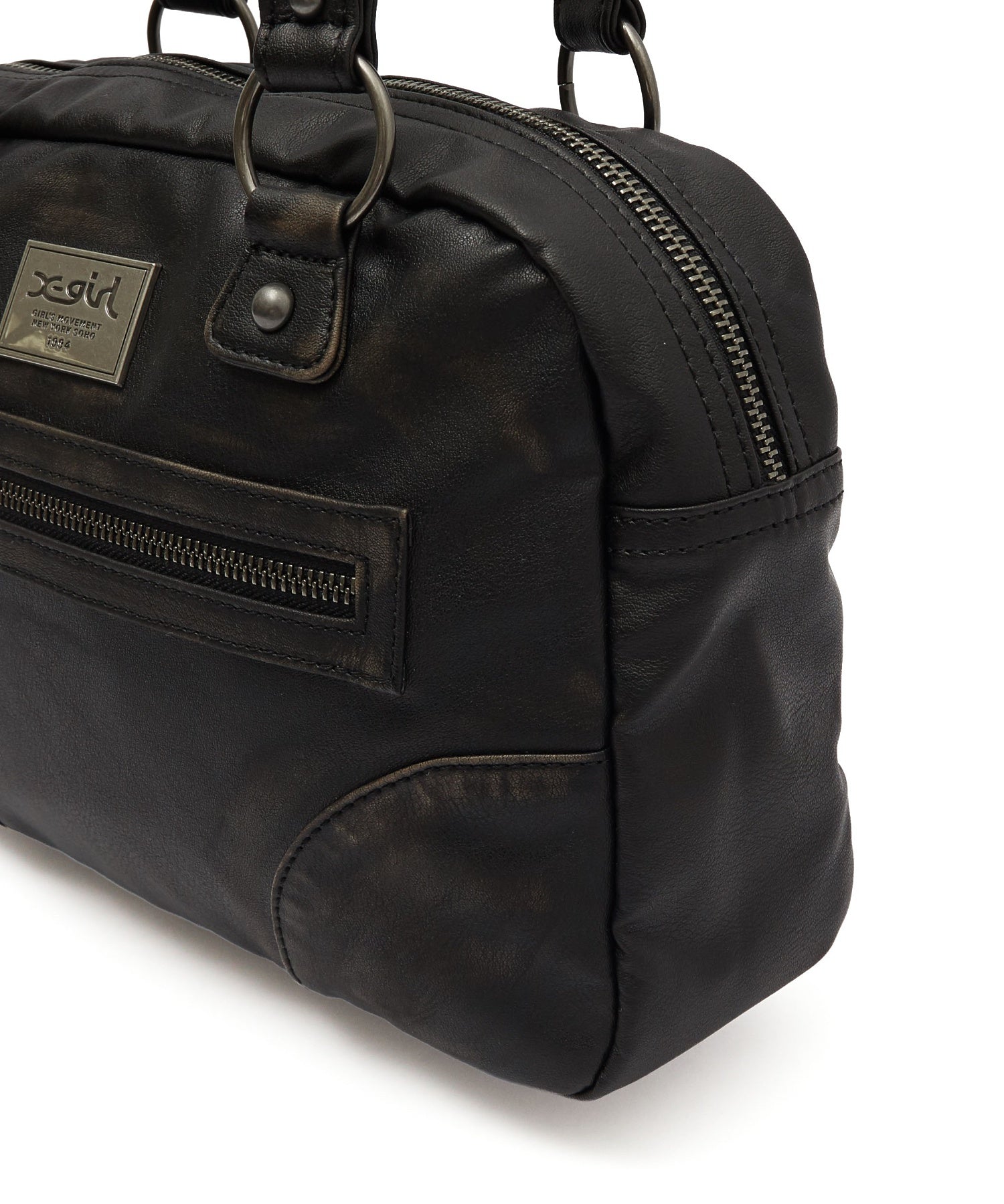 METAL LOGO PLATE FAUX LEATHER HANDBAG