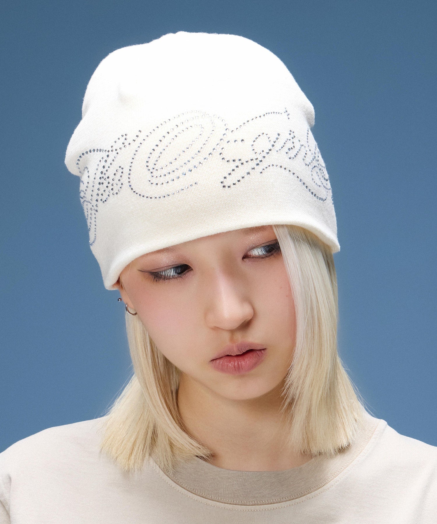 RHINESTONE DECORATIVE SCRIPT LOGO BEANIE
