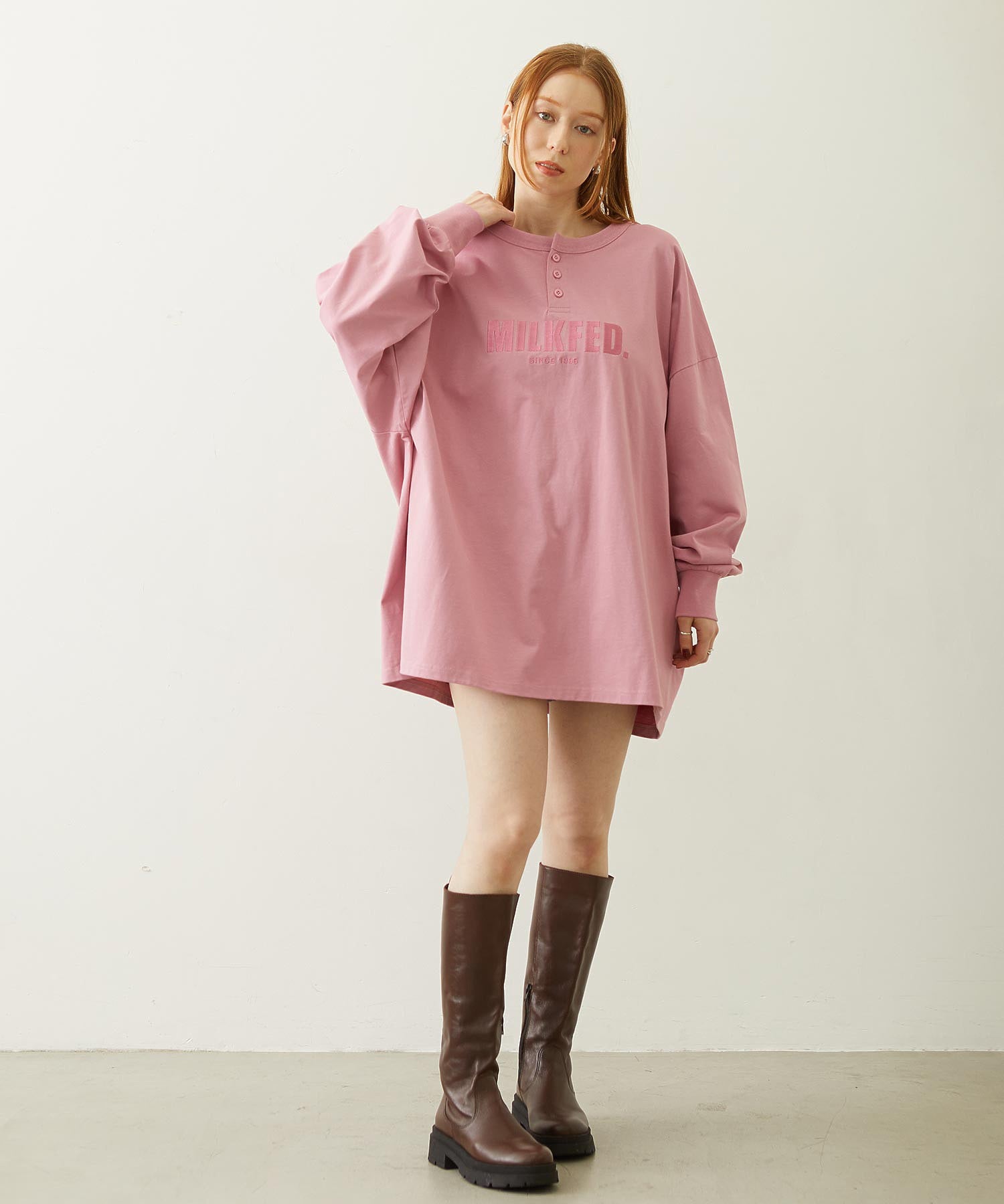 HENLEY NECK BIG L/S TOP