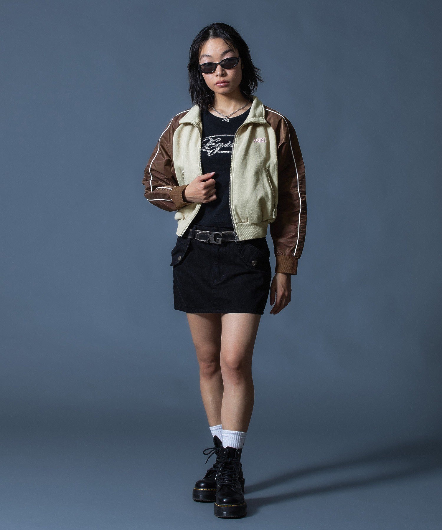 WOVEN MIX SWEAT ZIP UP TOP