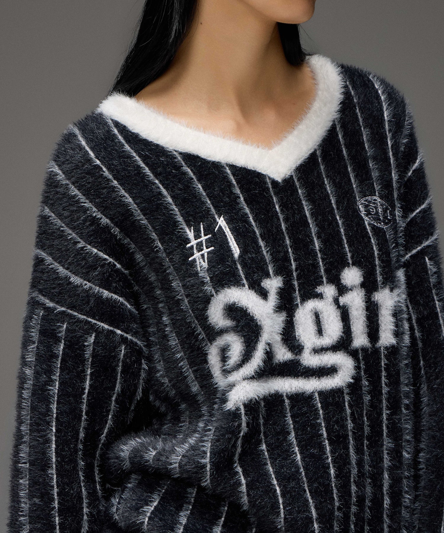 GAME SHIRT JACQUARD SHAGGY KNIT TOP