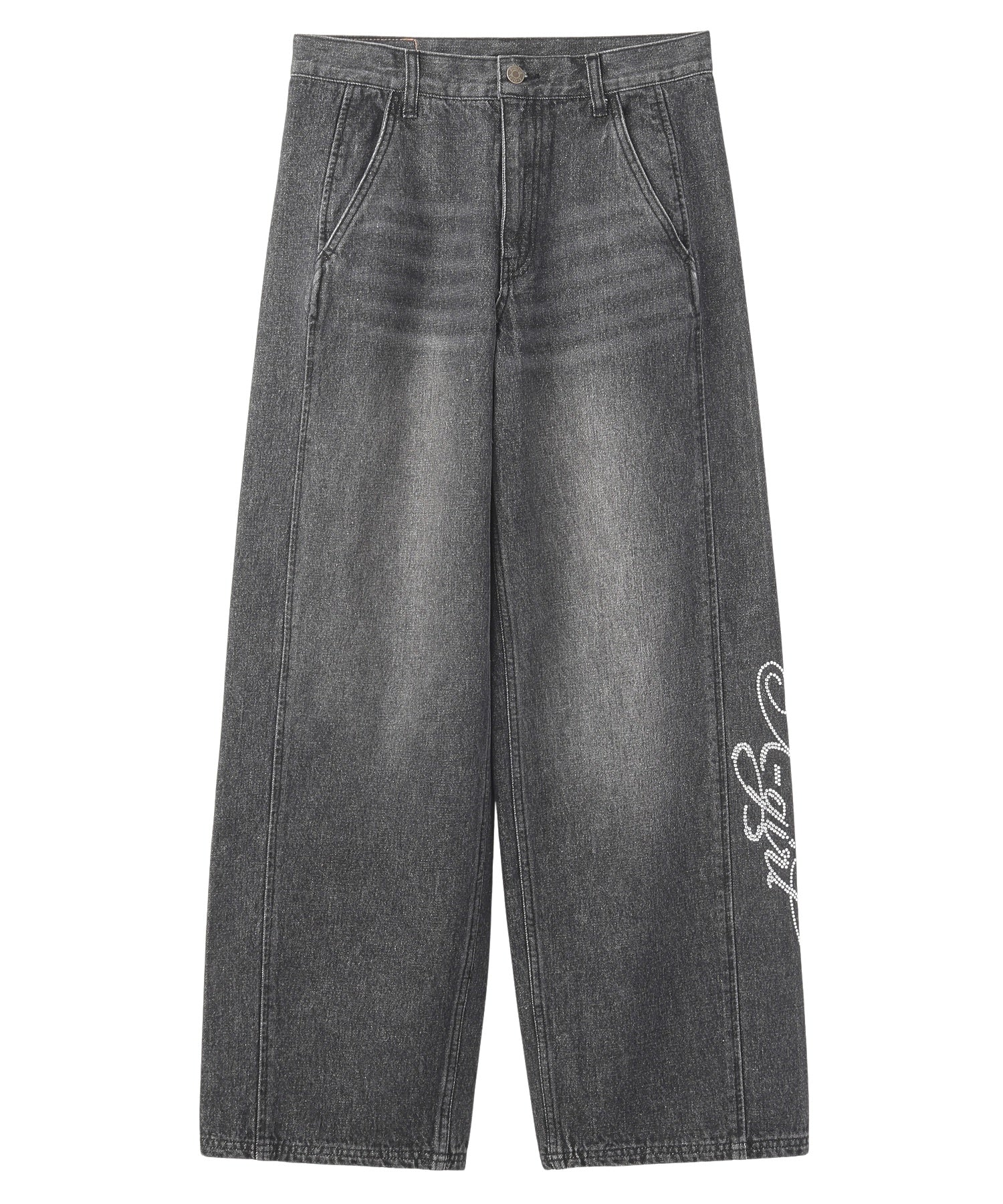 RHINESTONE LOGO LOOSE DENIM PANTS