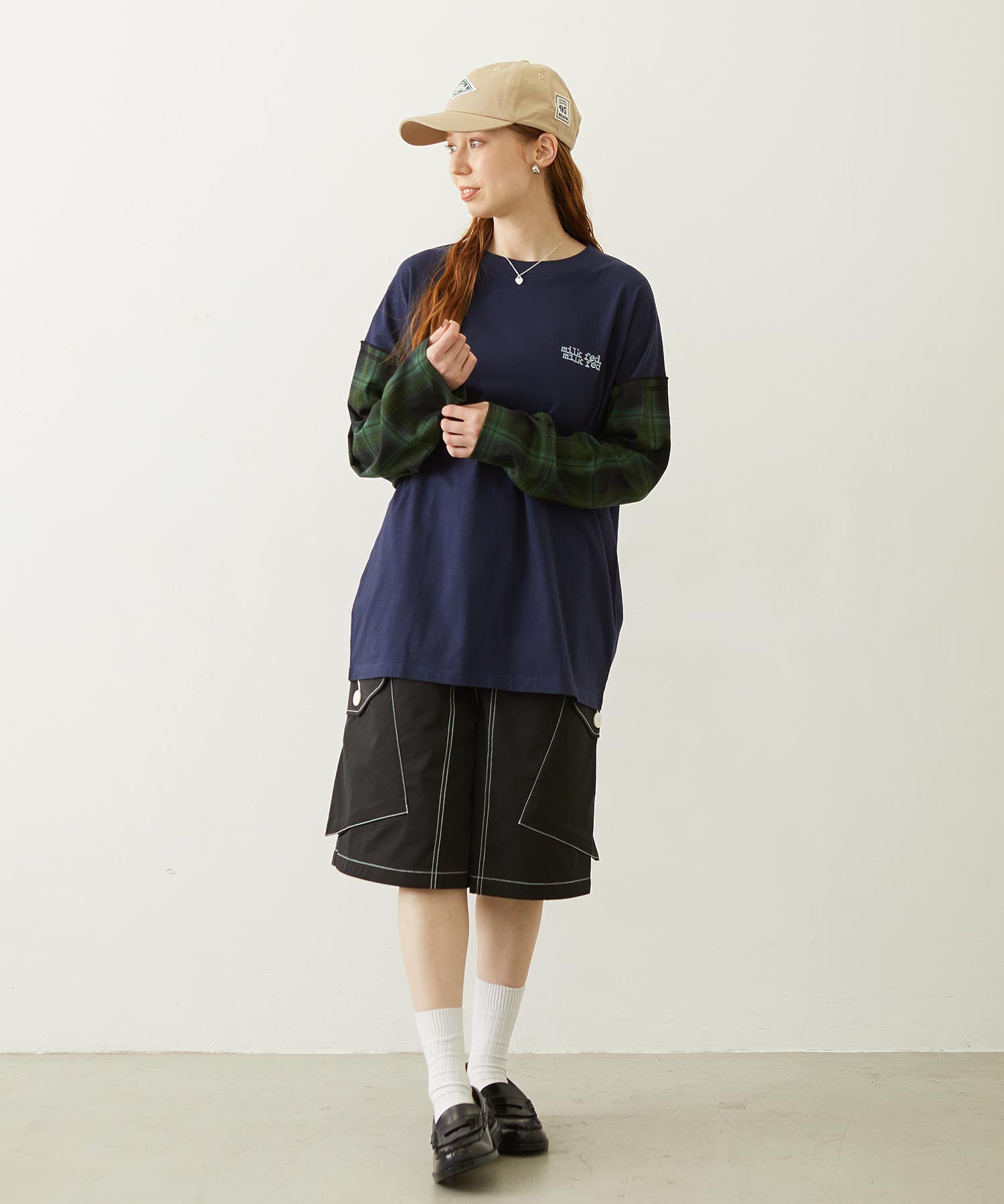 PLAID SLEEVES L/S TOP