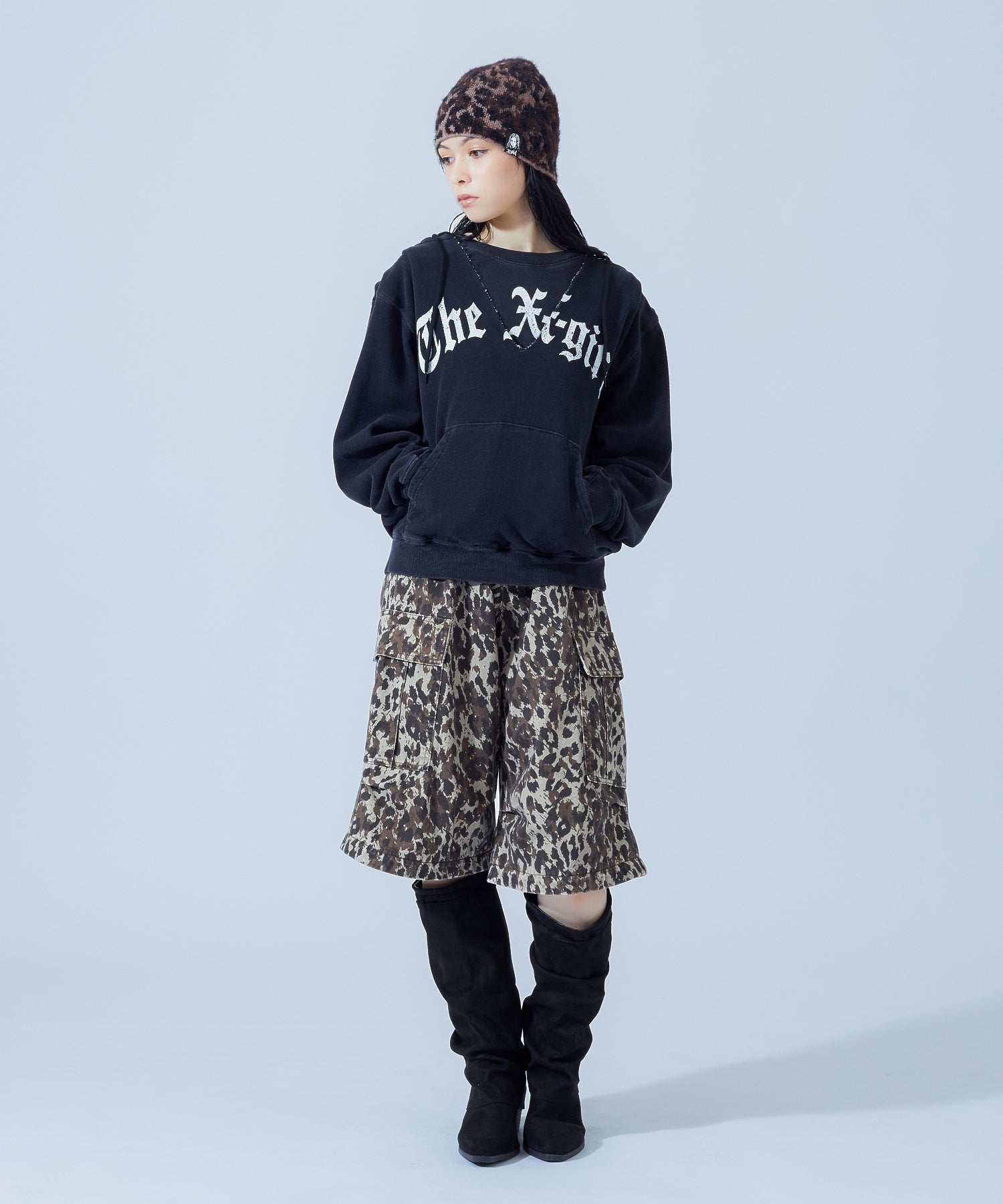 LAYERED STYLE FRONT SLIT SWEAT HOODIE