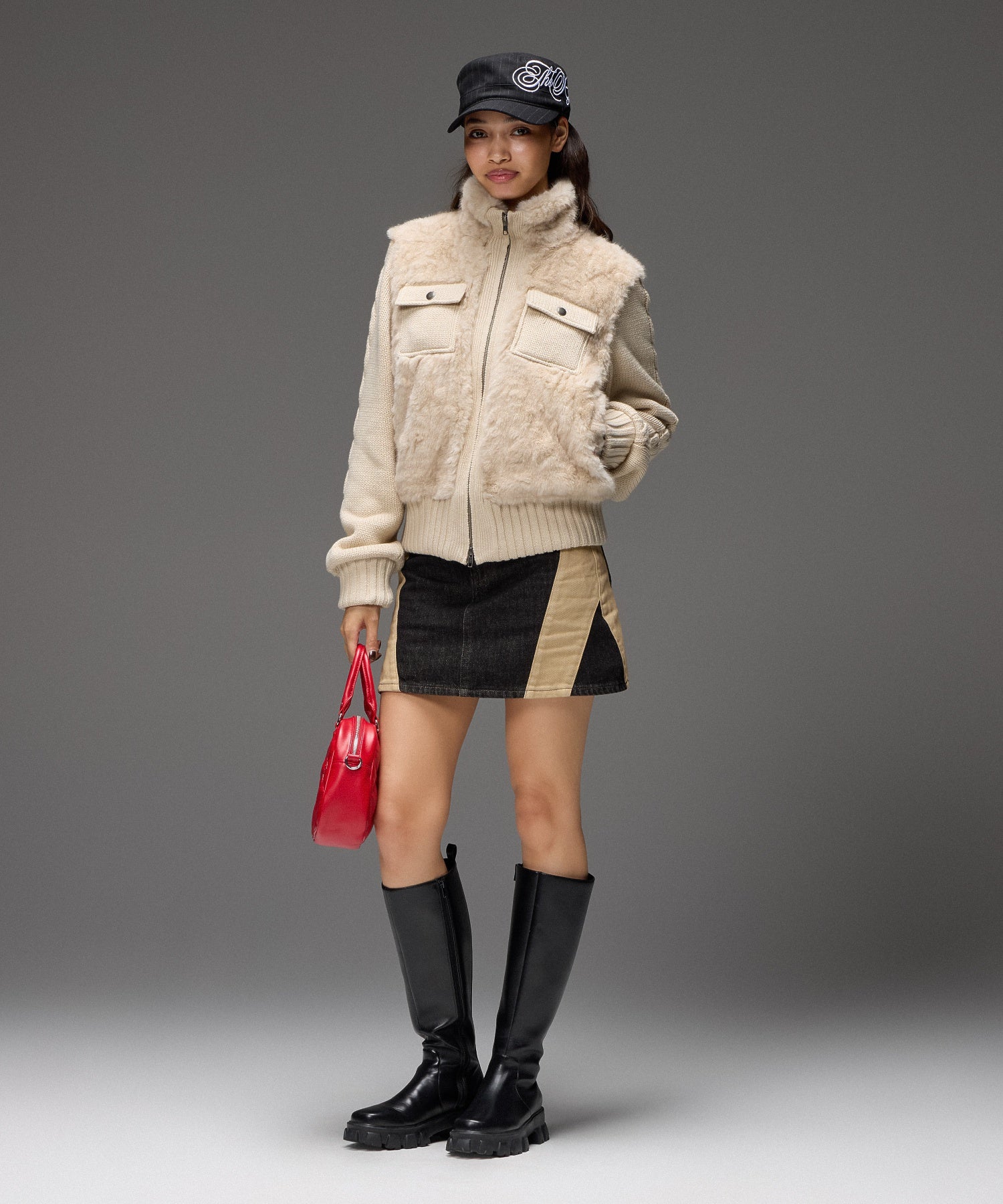 FAUX FUR AND KNIT JACKET