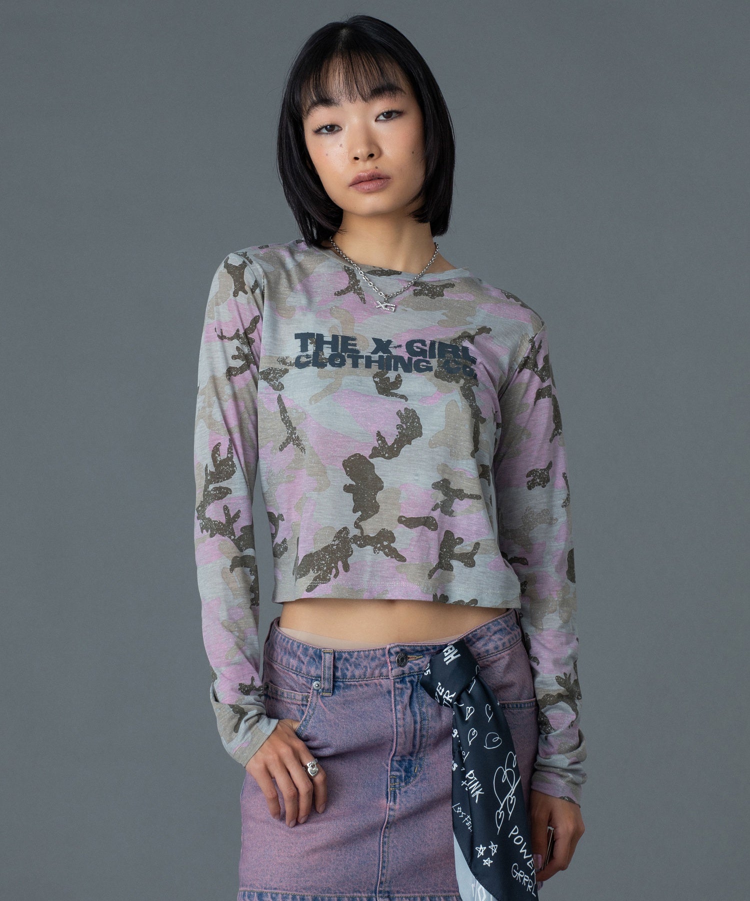 FADED CAMO SHEER L/S TOP