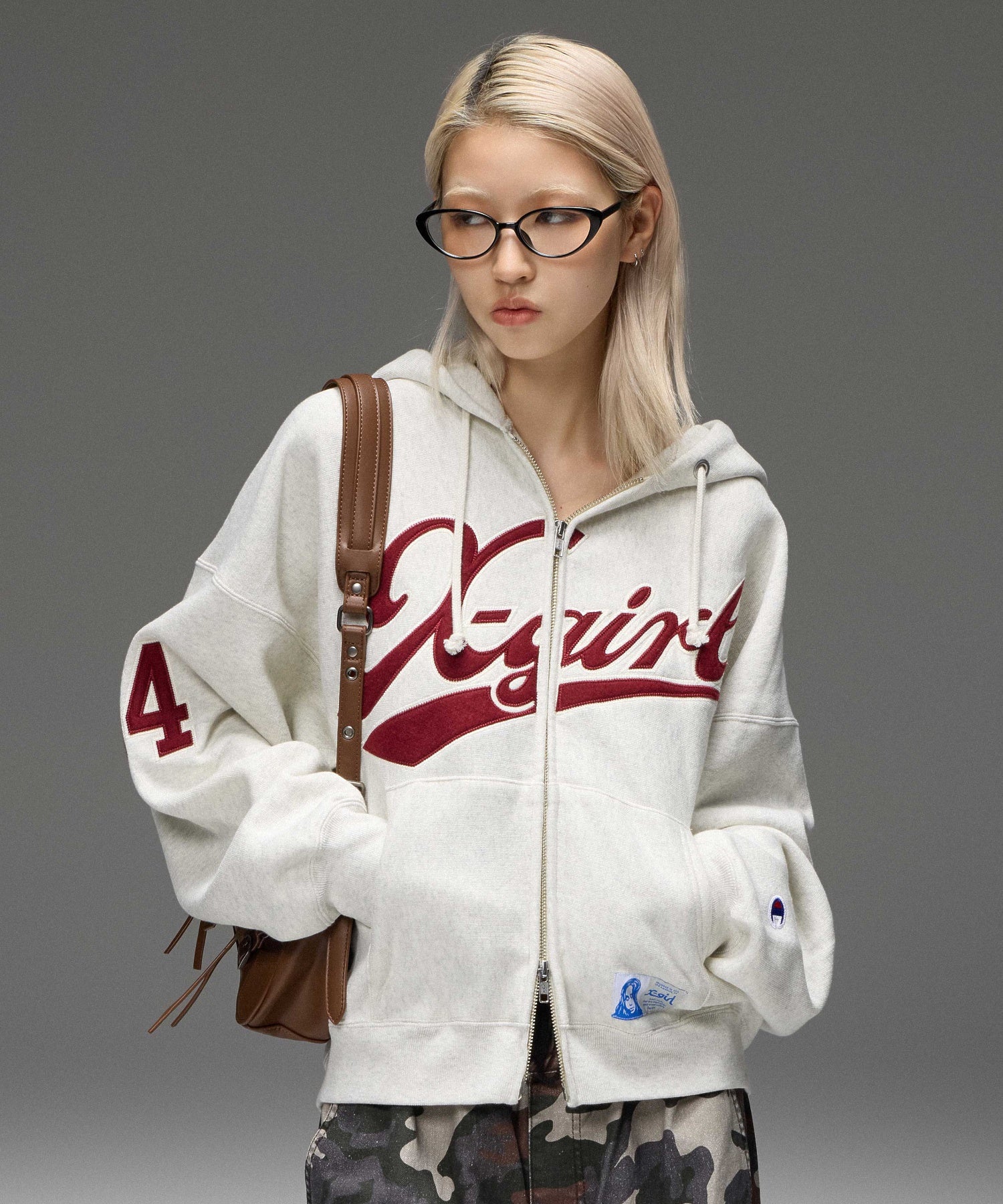 X-girl x Champion REVERSE WEAVE® PATCHED LOGO ZIP UP HOODIE