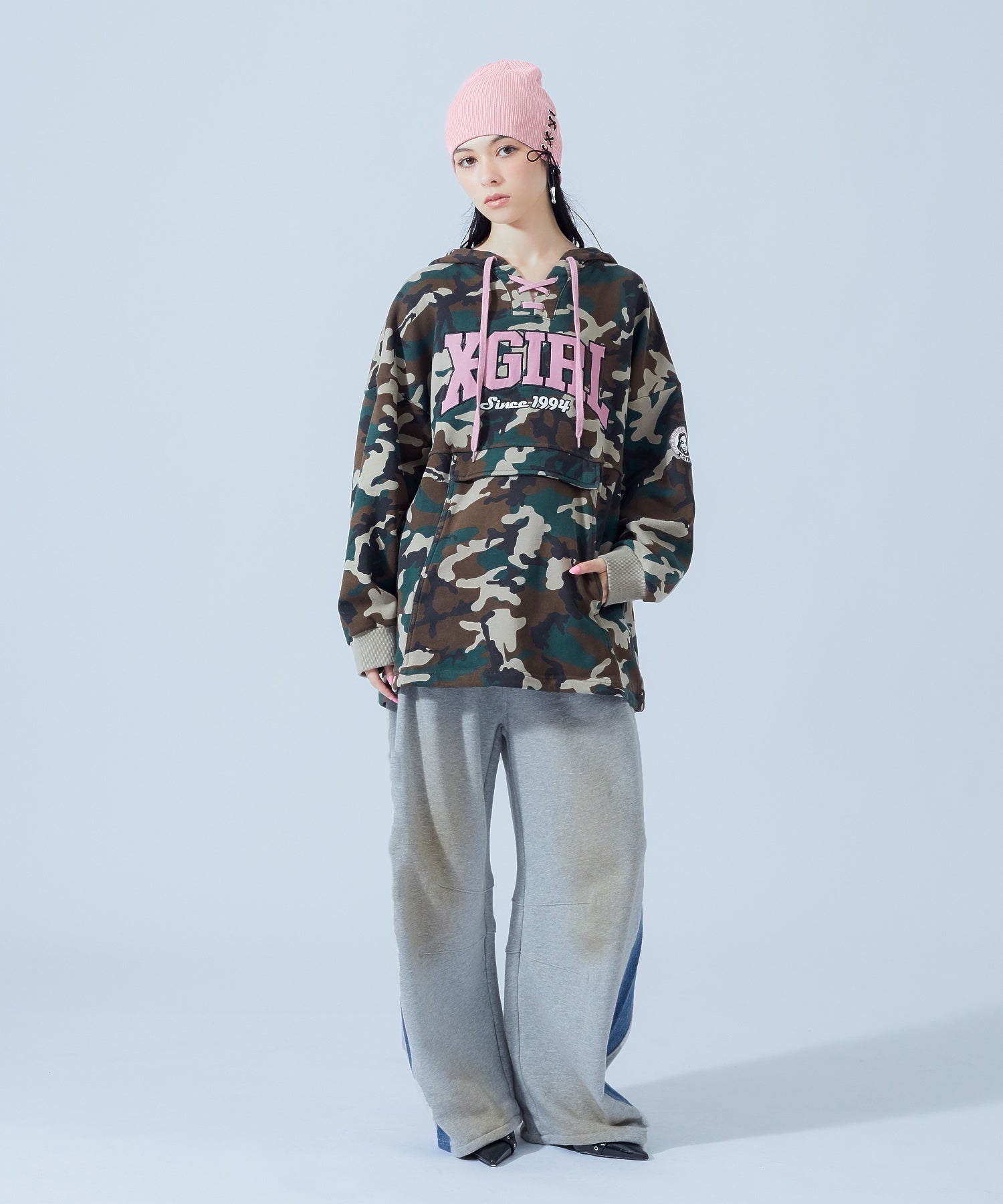 DENIM PANELED WIDE BAGGY SWEATPANTS