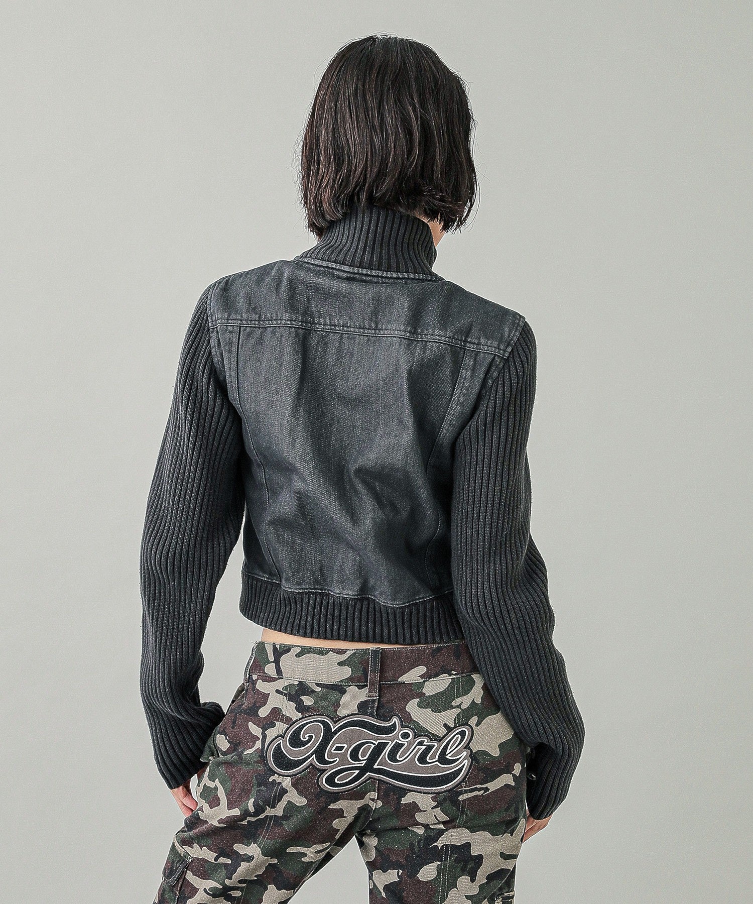 RIB SLEEVE DENIM JACKET