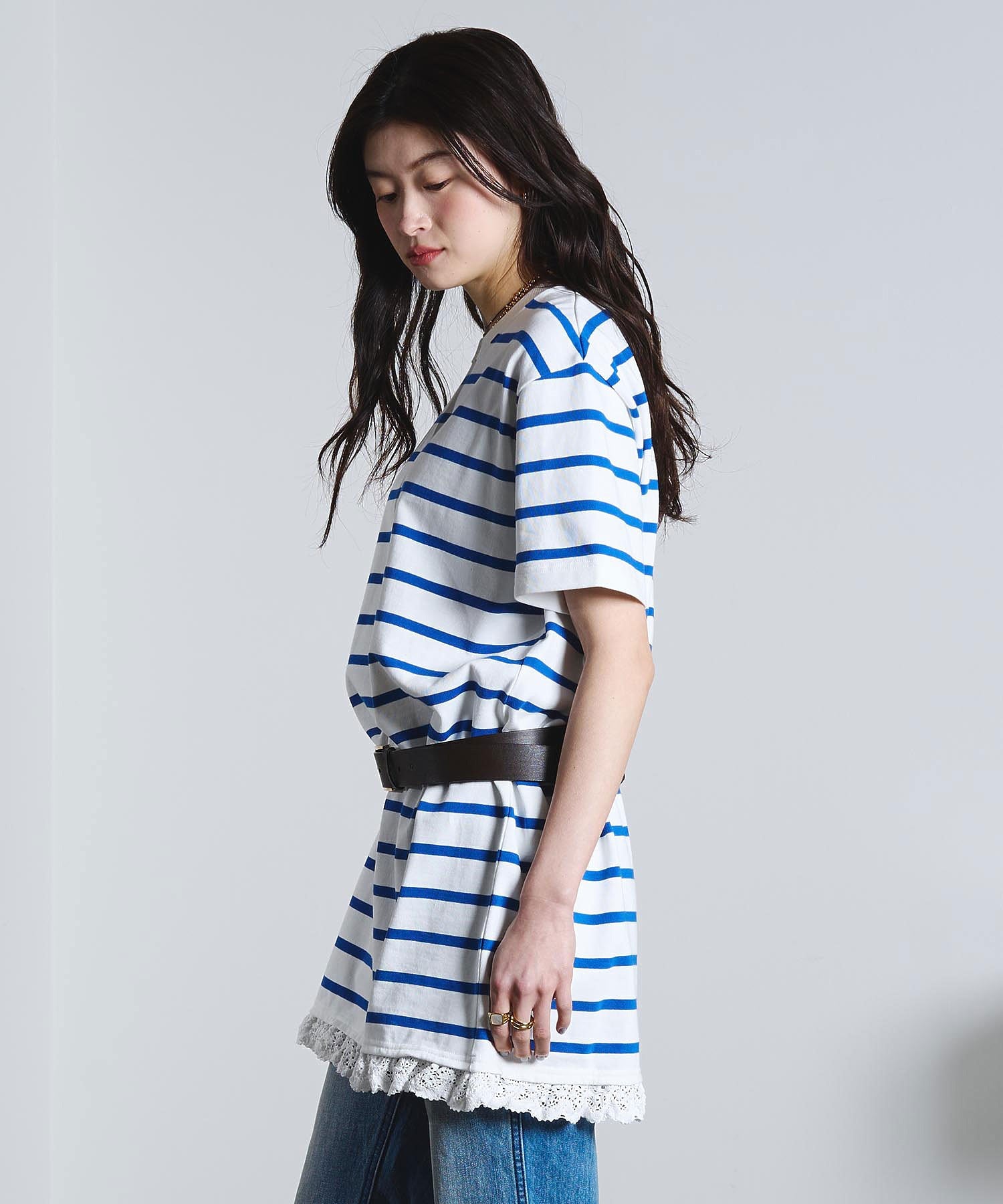 mag.by c/STRIPE H/S MINI CUT DRESS