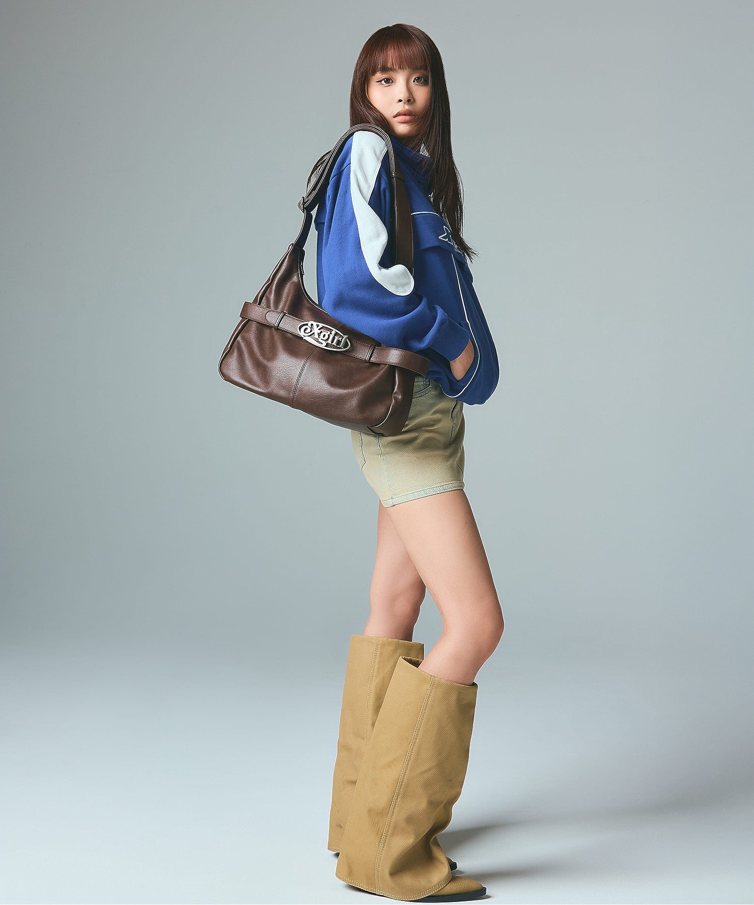 CURSIVE LOGO DENIM MINI SKIRT