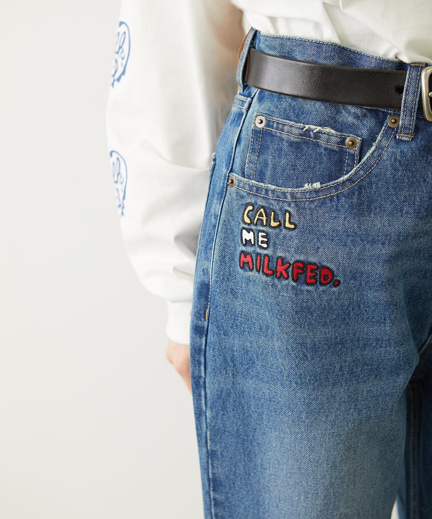 DOODLE EMBROIDERED DENIM PANTS