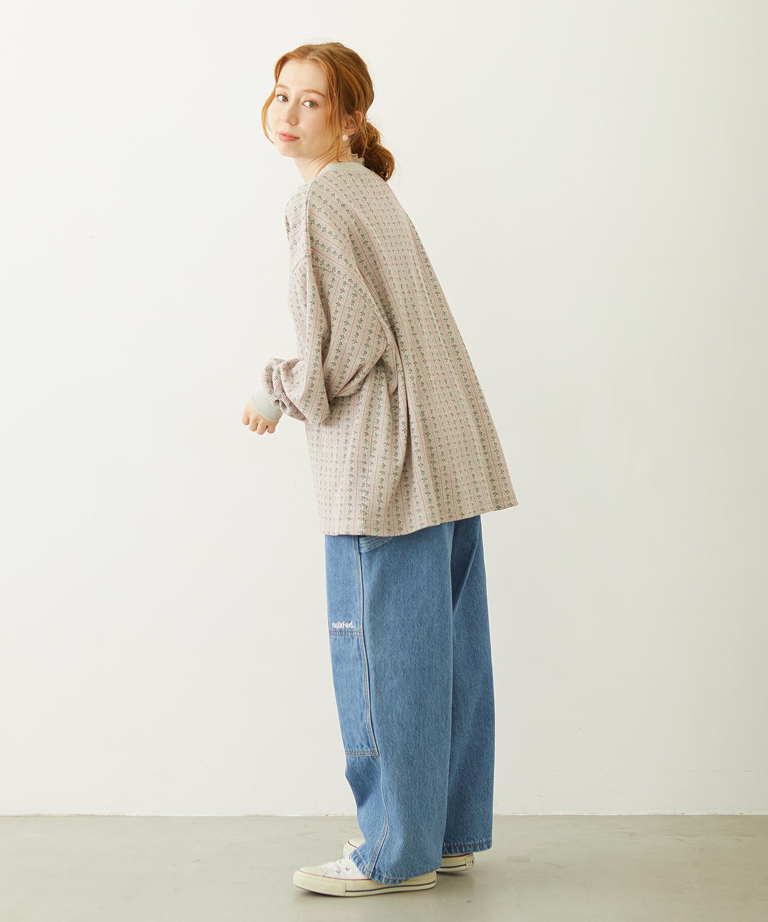 STRIPED FLOWER WAFFLE L/S TOP