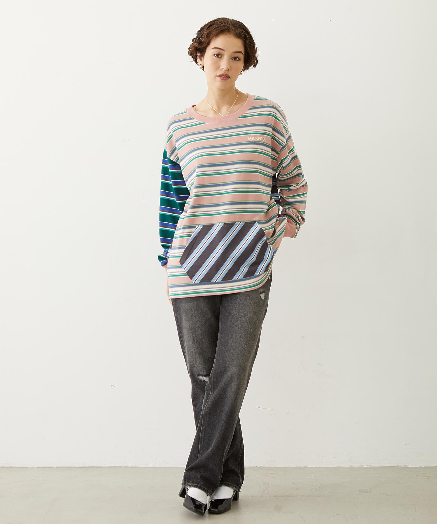THREE PATTERN STRIPE L/S TOP