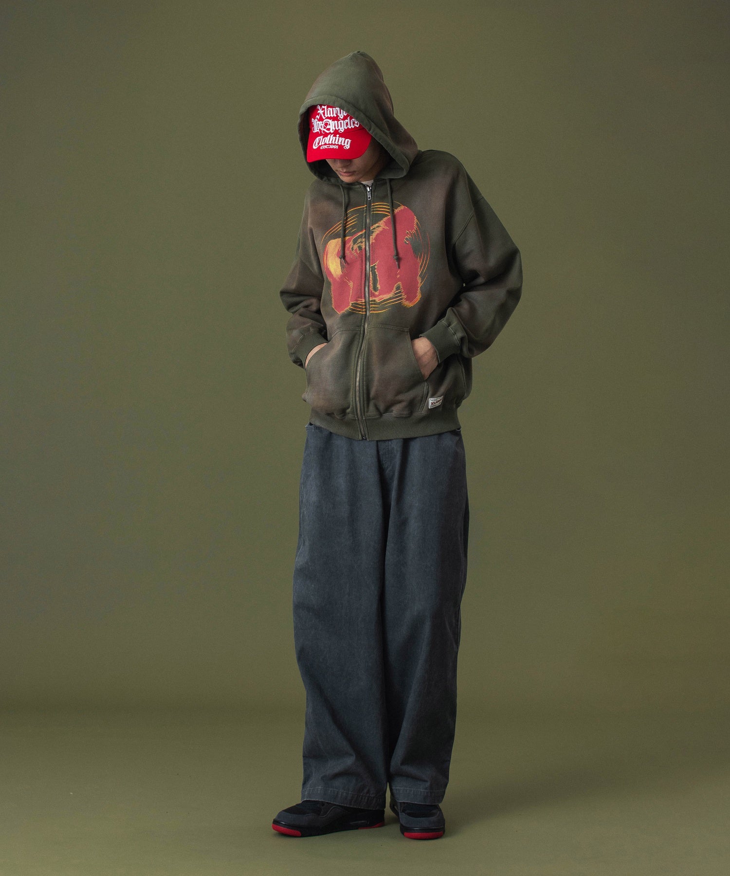 SPRAY PROCESSED ZIP HOODED SWEATSHIRT