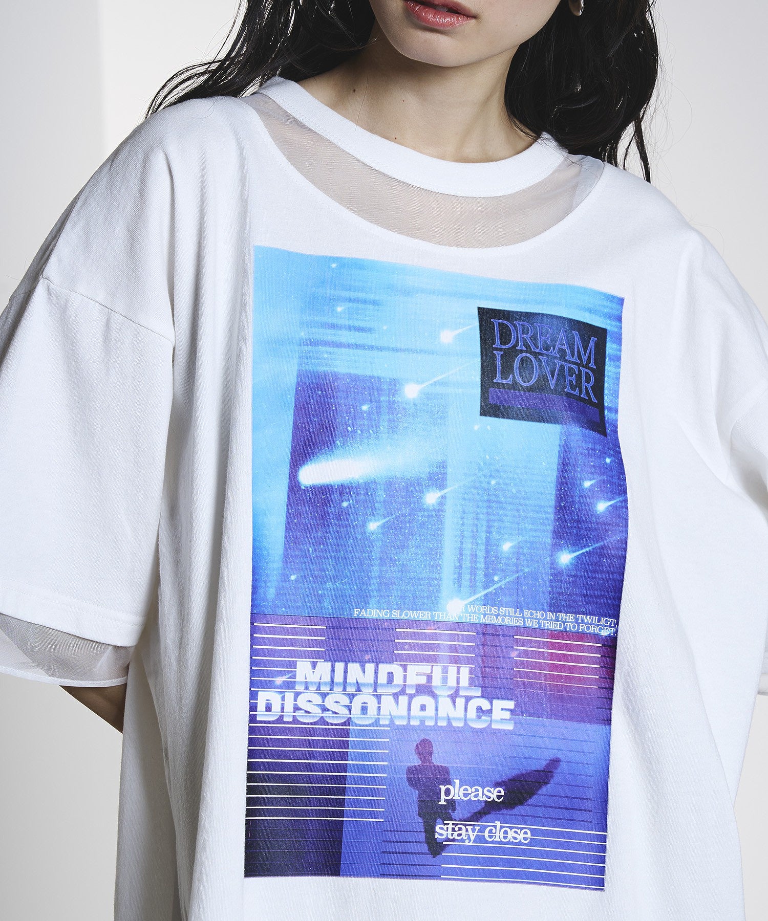 OKIRAKU×ROSEBUD/MESH MIX GRAPHIC TEE
