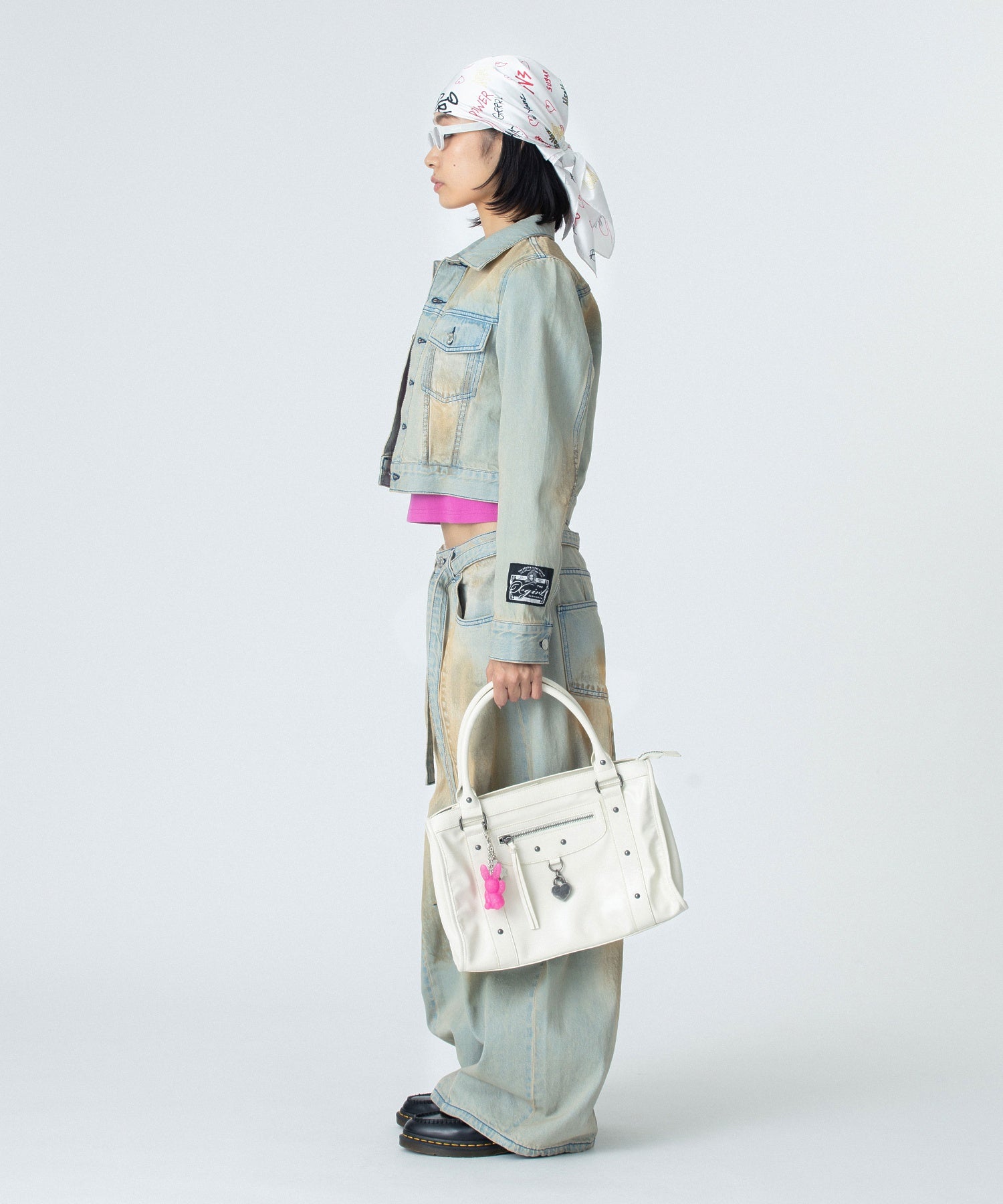 FADED FACE LABEL COMPACT DENIM JACKET