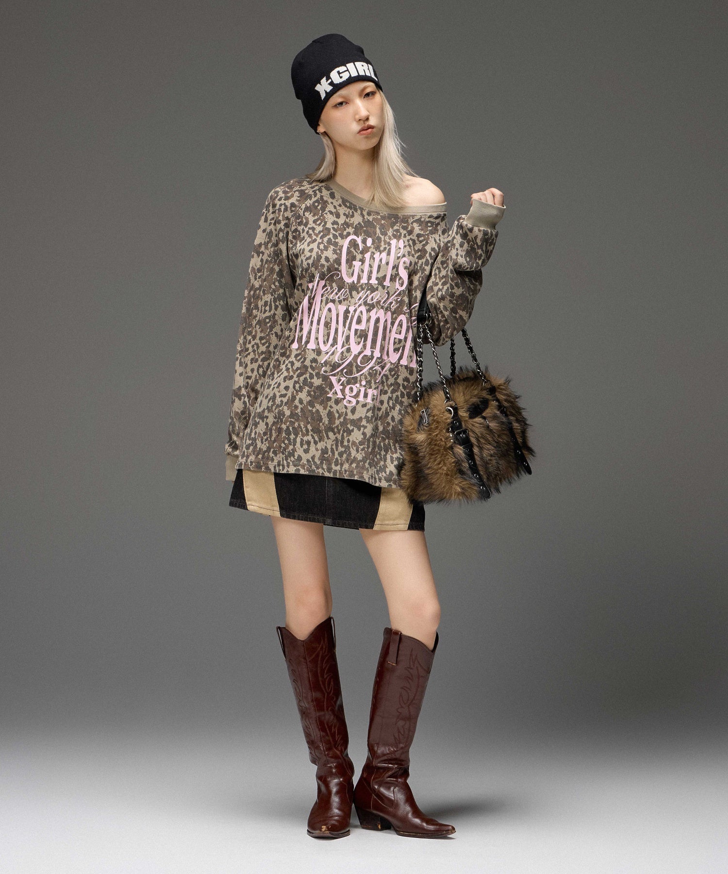 X-GIRL LOGO REVERSIBLE JACQUARD BEANIE