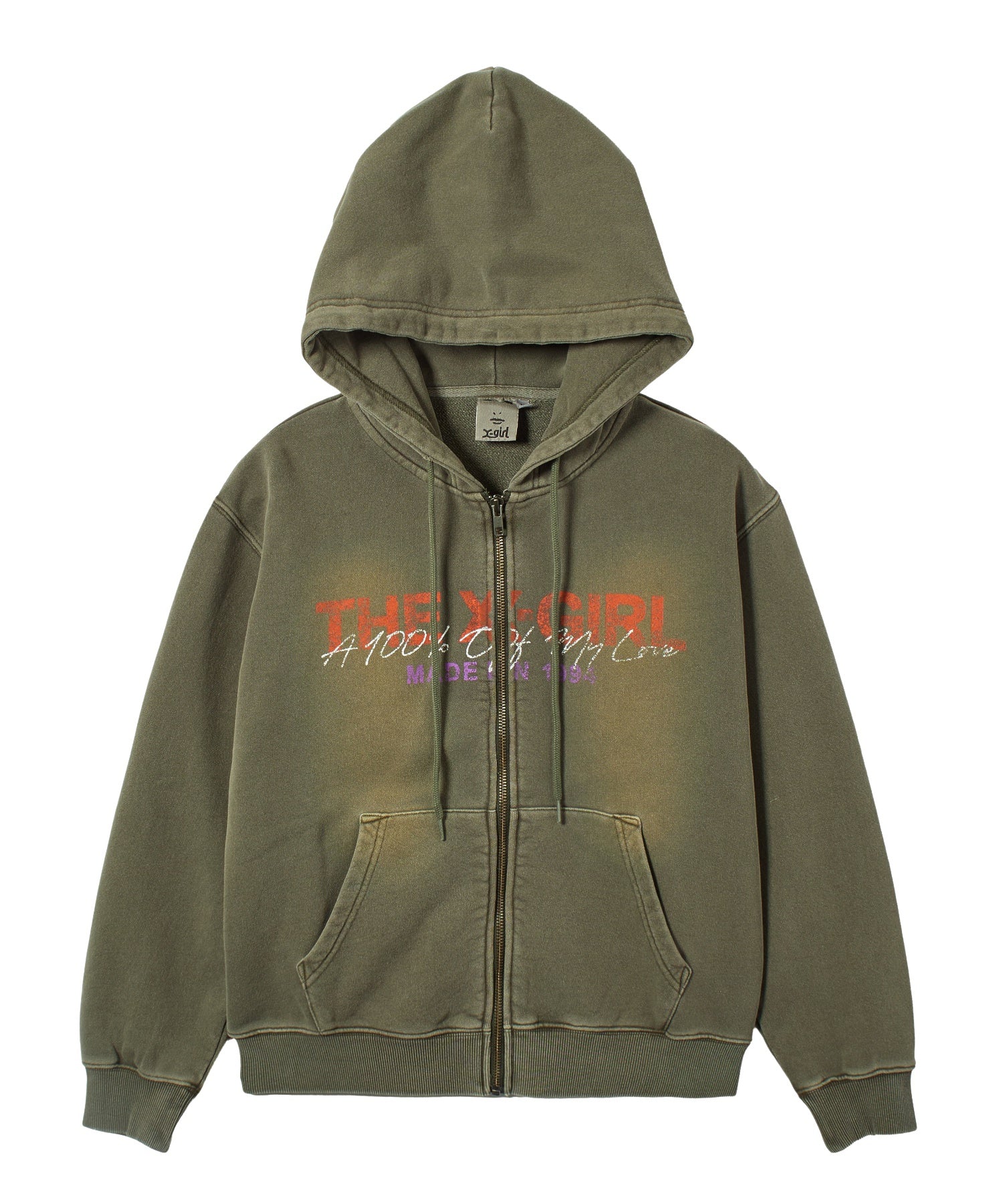 FADED LOGO PRINT ZIP UP SWEAT HOODIE