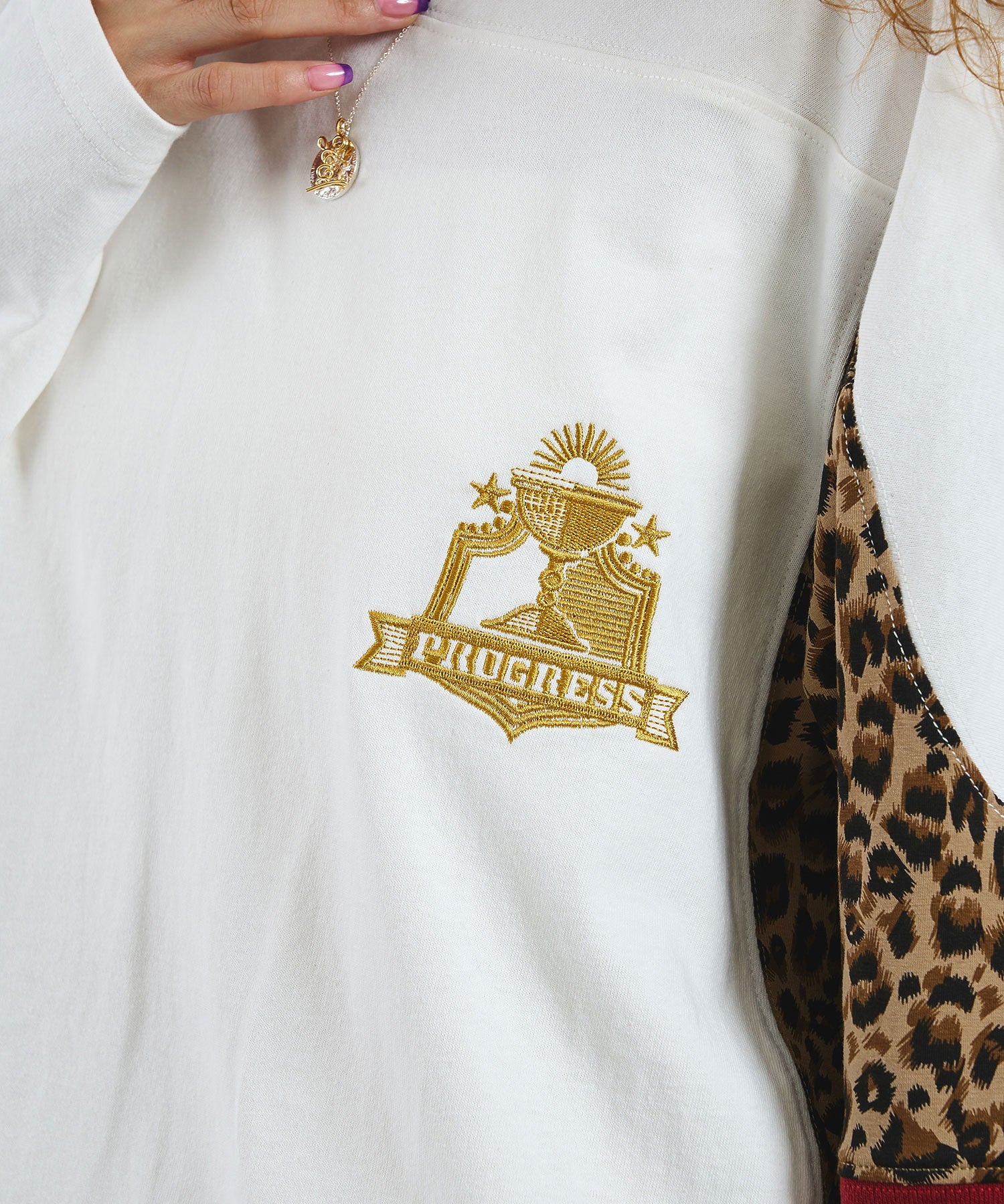 OKIRAKU×ROSEBUD/LEOPARD PANEL FOOTBALL TOP